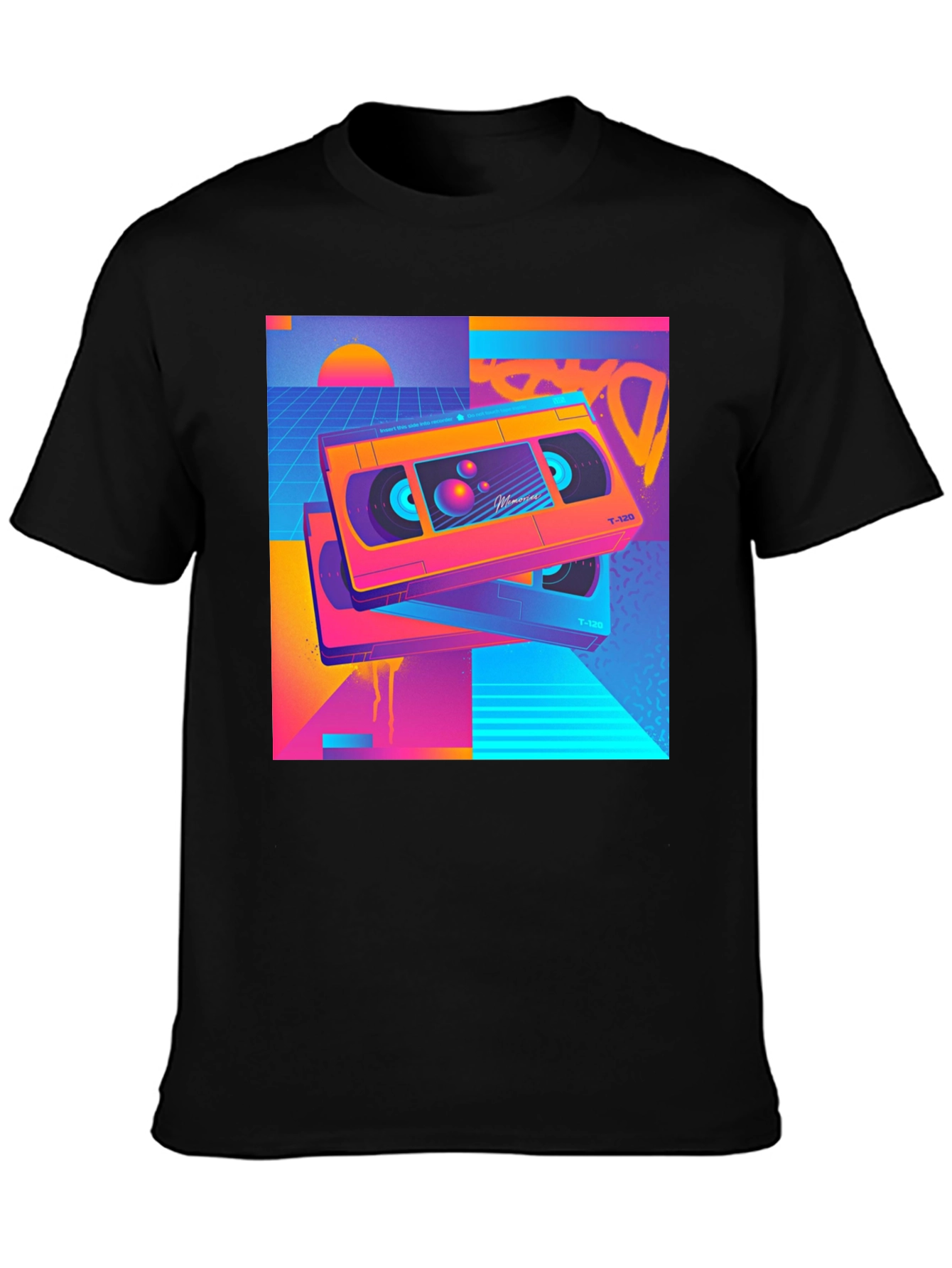 Black Retro Wave VHS T-Shirt - 80s Aesthetic Design view 3