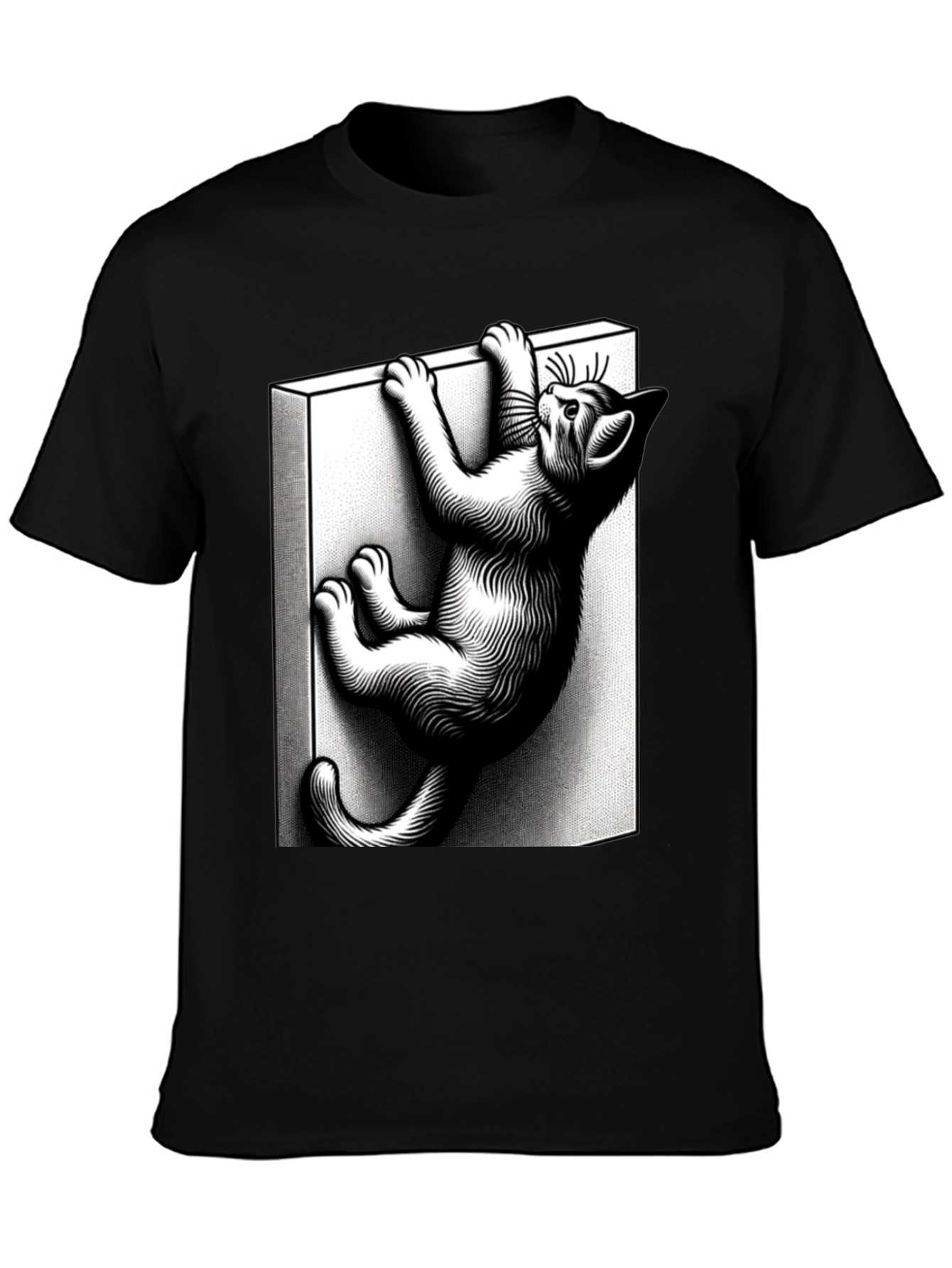 Black Climbing Cat Graphic Tee - Black Cotton Blend view 3