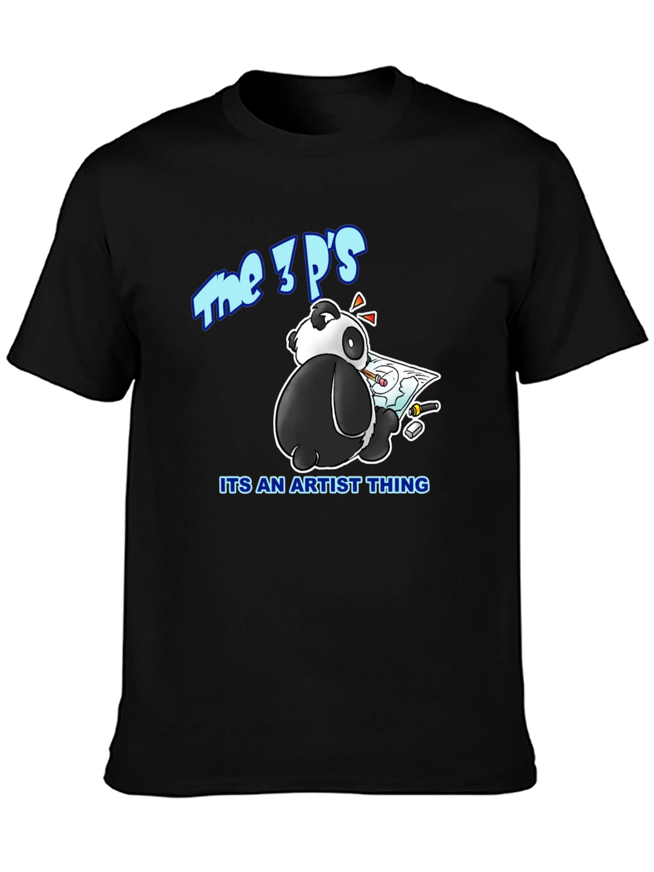 Black The 3P's Artist Panda Black Graphic T-Shirt view 3