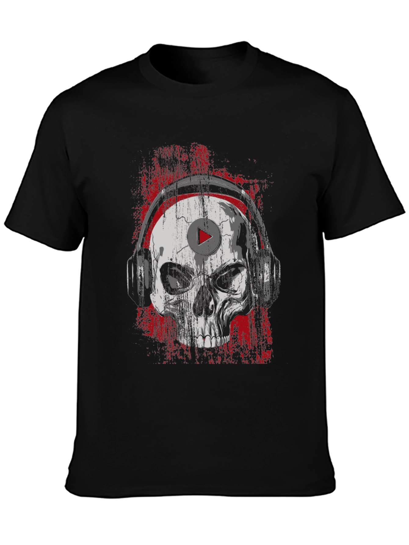Black Skull Headphones Graphic Tee - Rocker Style T-Shirt view 3