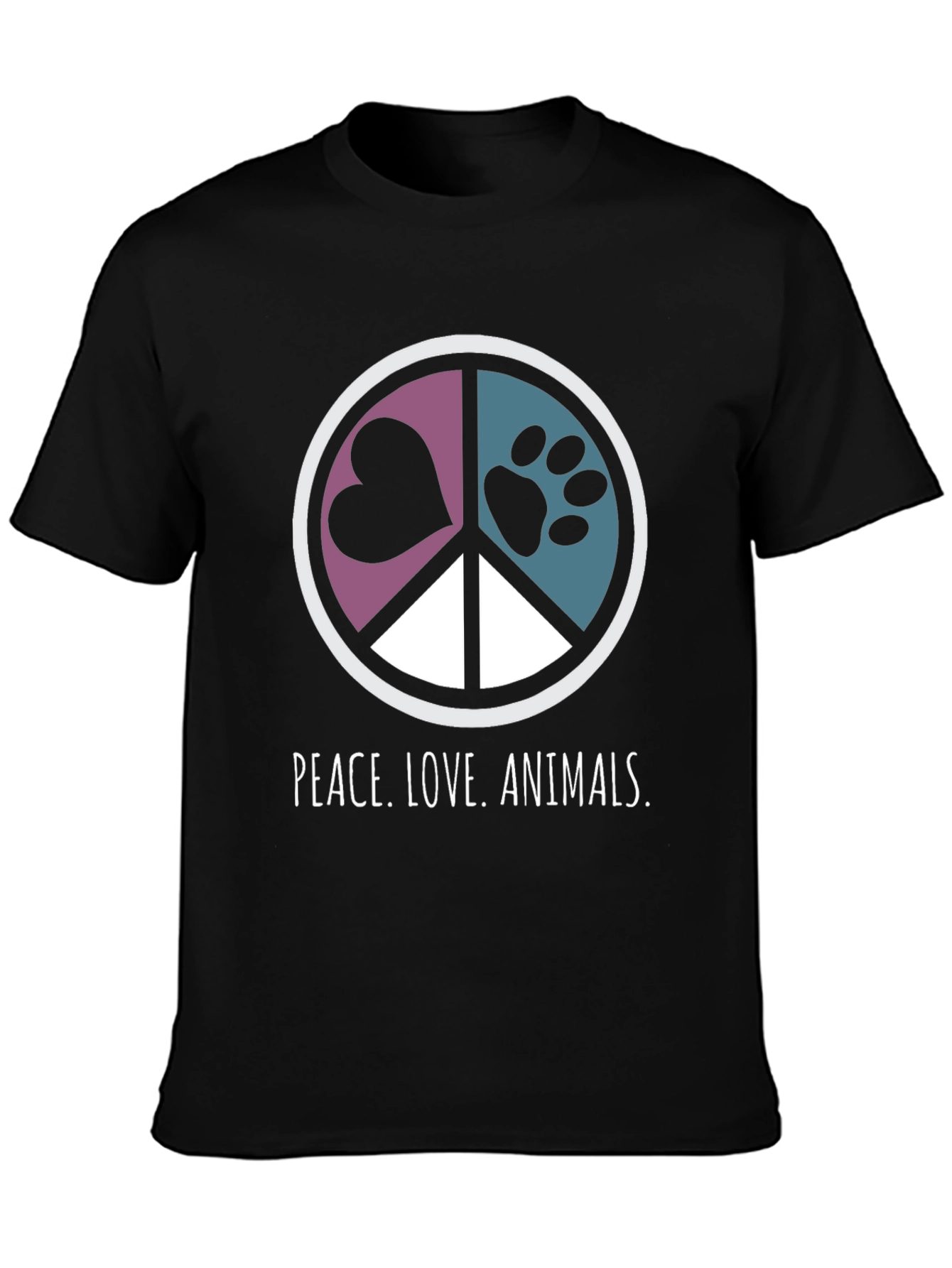 Black Peace Love Animals Graphic T-Shirt view 3