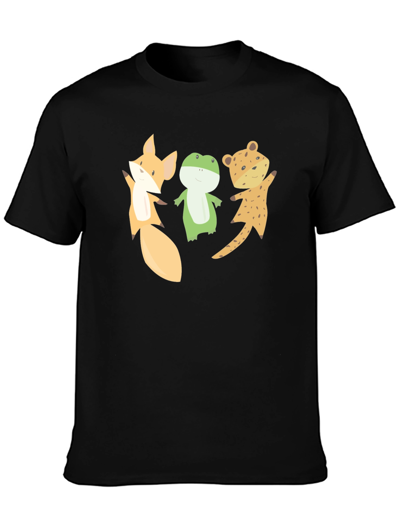Black Cartoon Animal Friends Black T-Shirt view 3