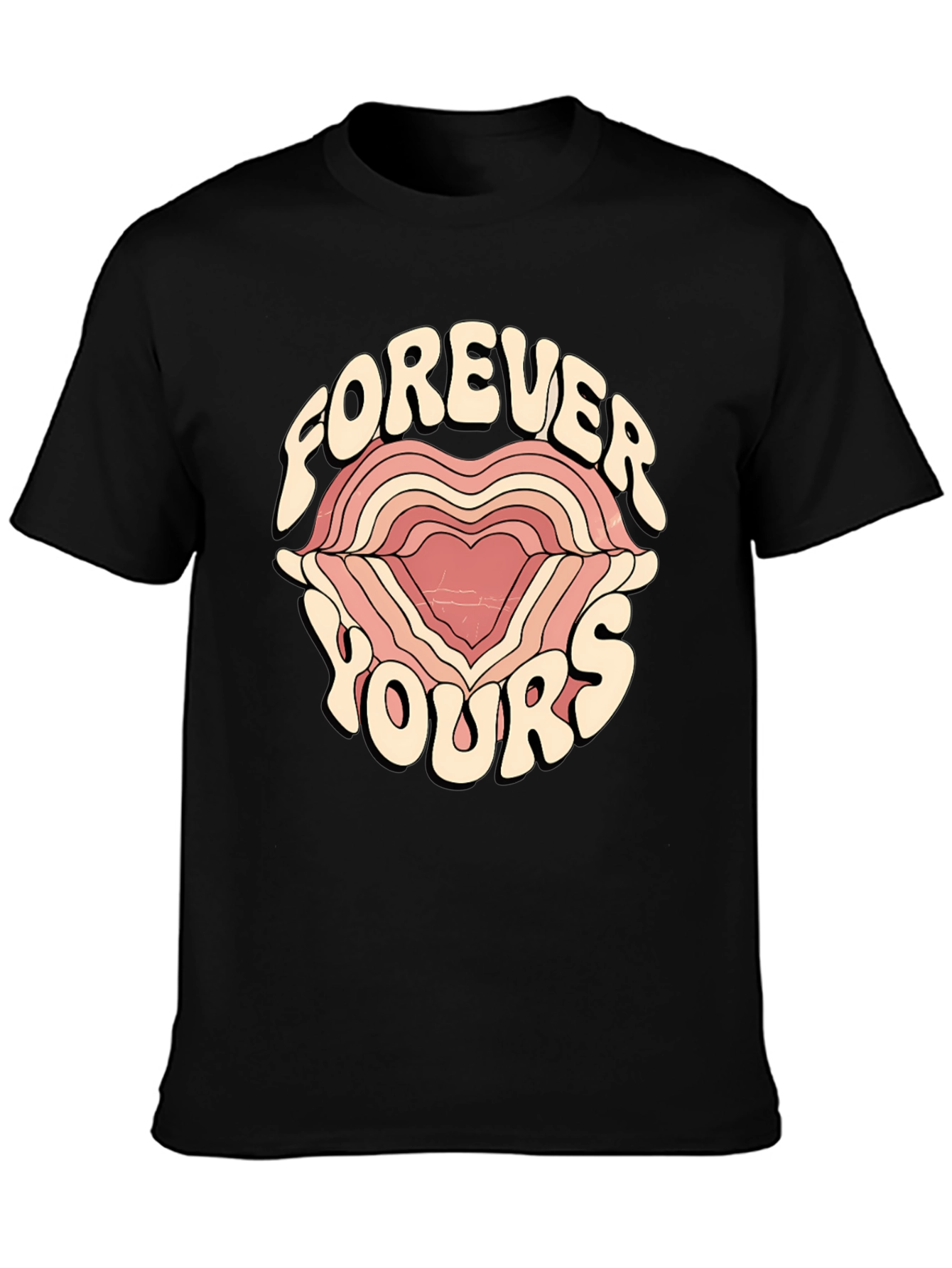 Black Forever Yours Graphic Tee - Retro Heart Design view 3
