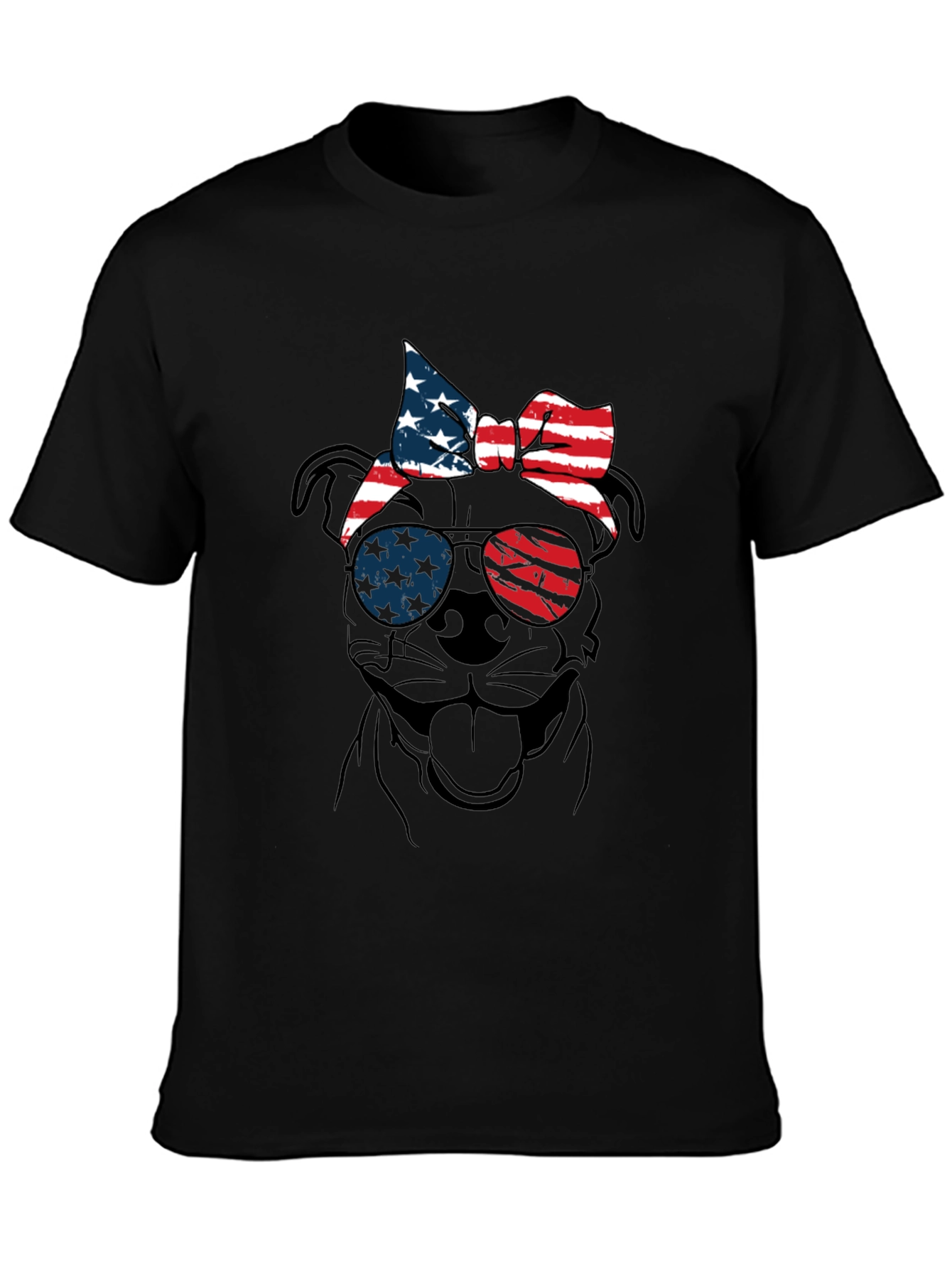 Patriotic Dog T-Shirt - USA Flag Sunglasses & Bandana - 3