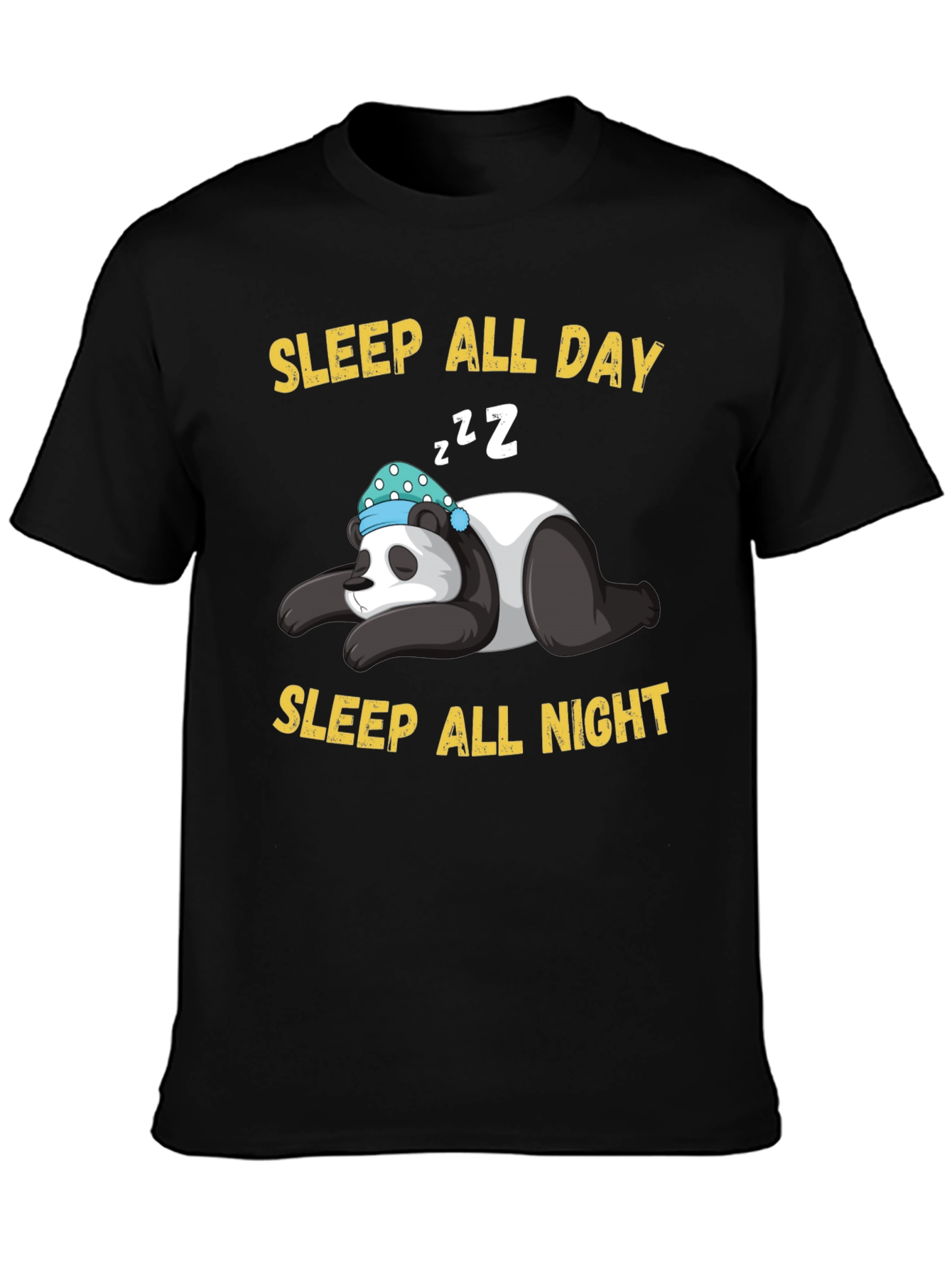 Black Sleepy Panda Tee - Sleep All Day/Night view 3