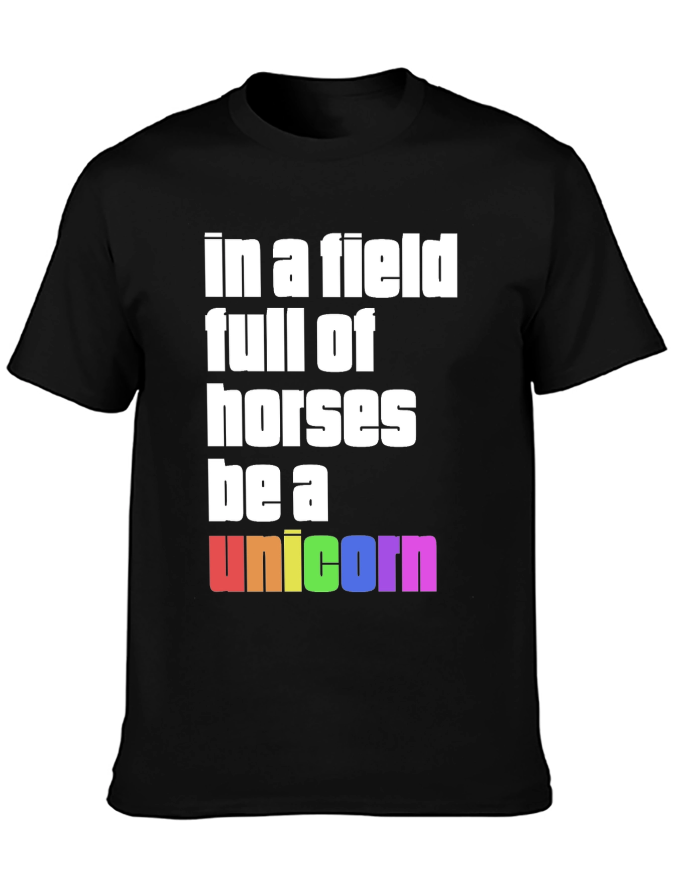 Black Be A Unicorn Rainbow Graphic T-Shirt view 3