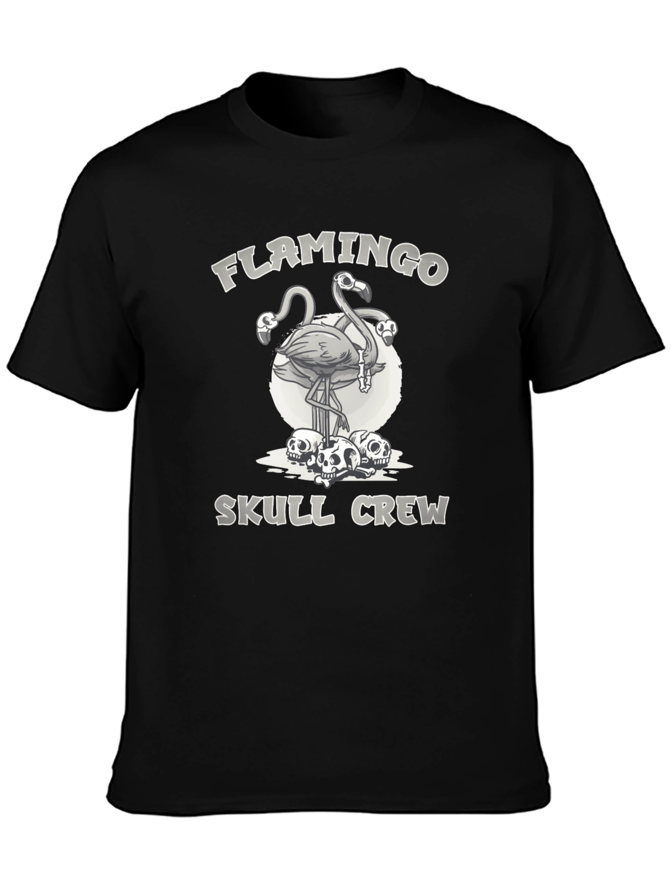 Black Flamingo Skull Crew Graphic Tee - Black view 3