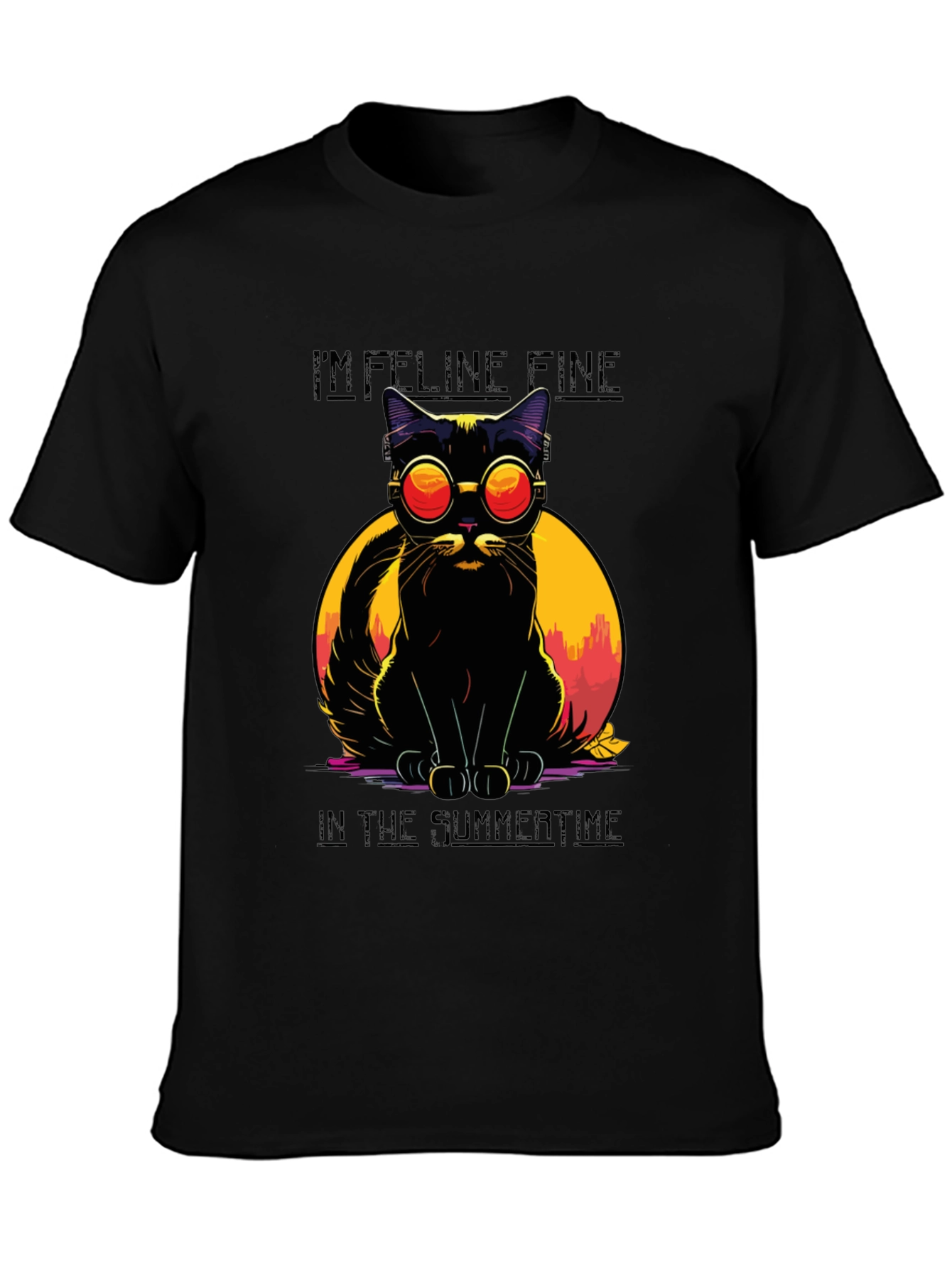 Black Feline Fine Summer Cat T-Shirt view 3