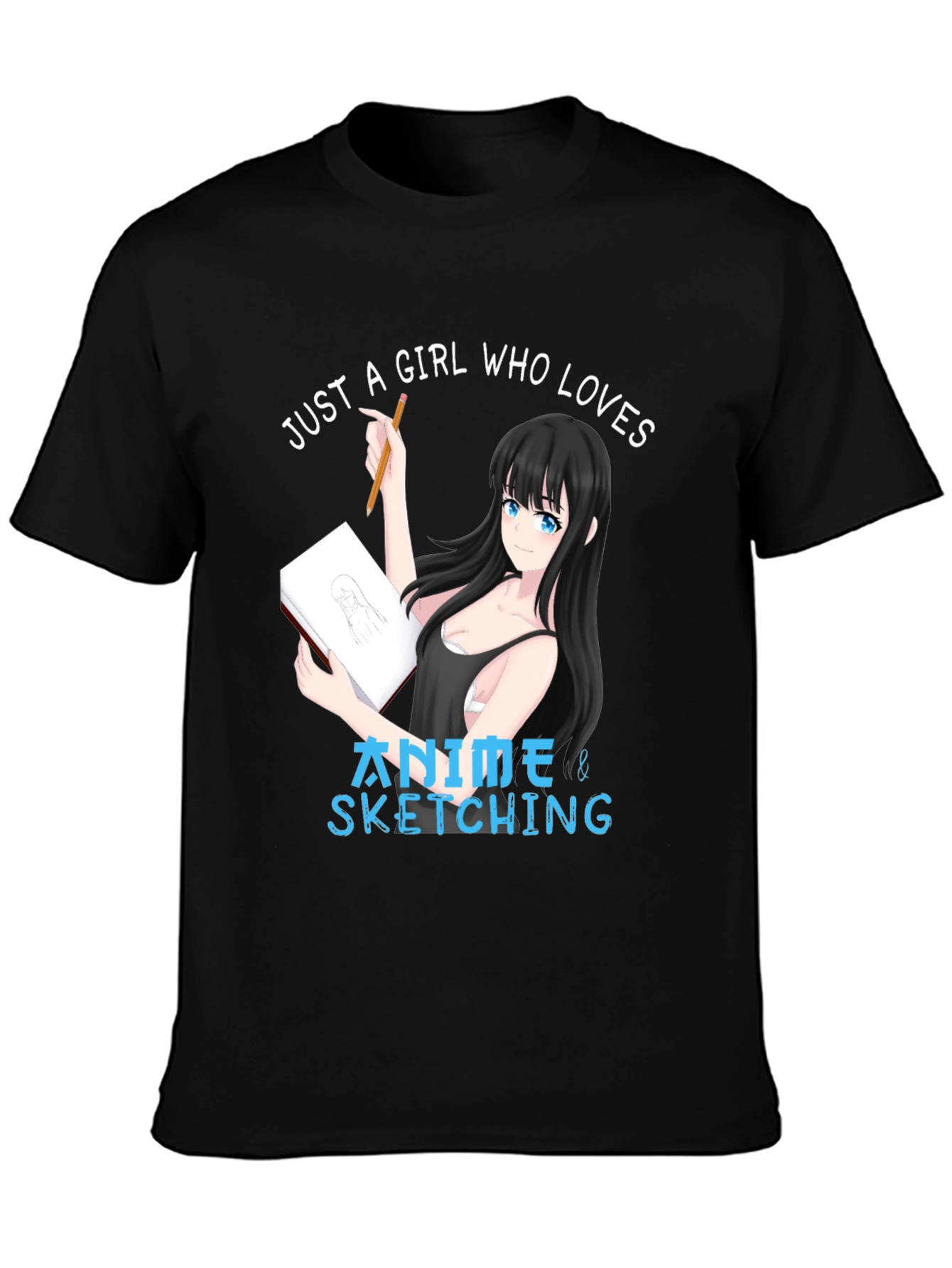 Black Anime & Sketching Girl's T-Shirt view 3
