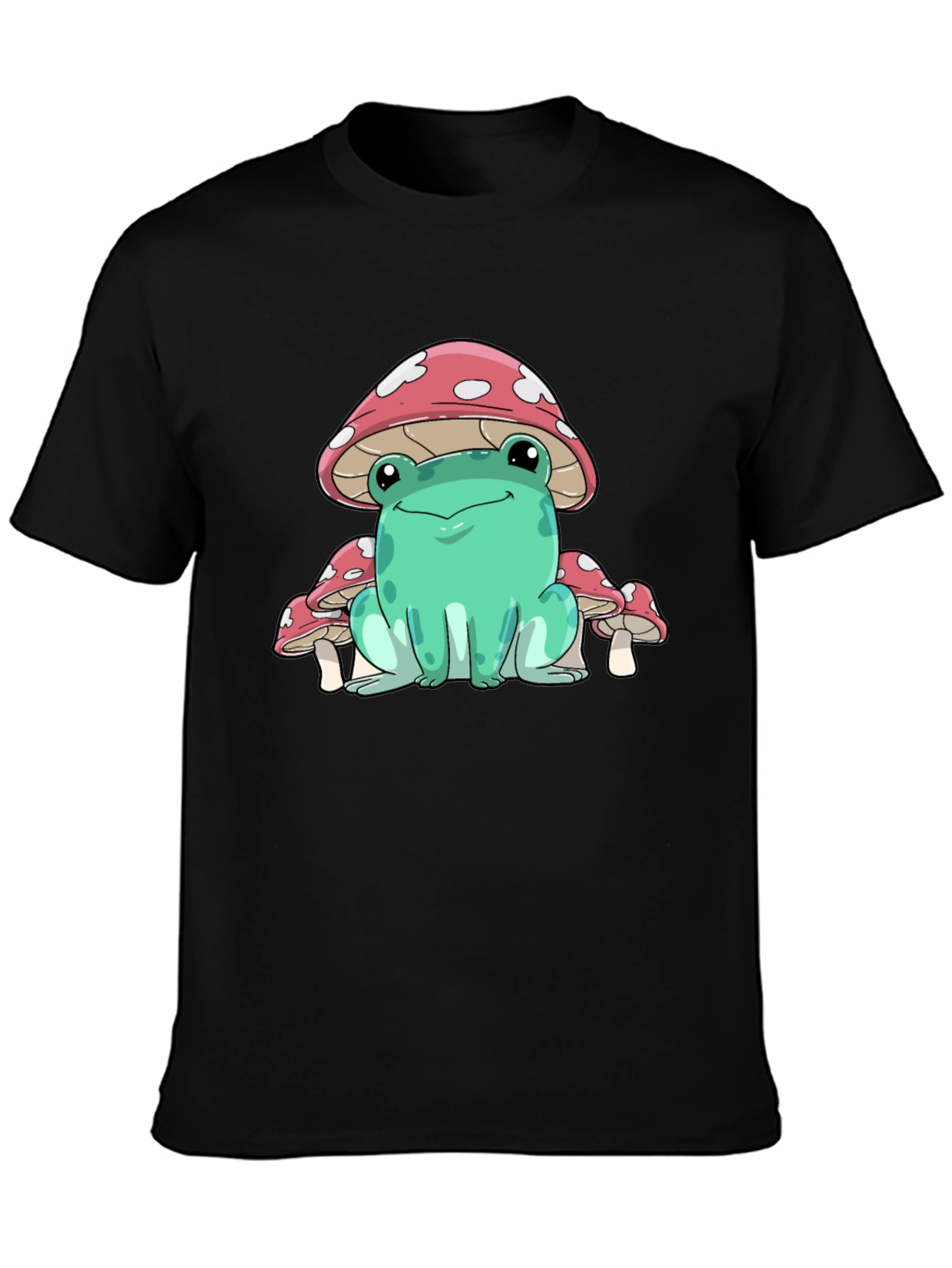Black Frog Mushroom Graphic Tee - Whimsical Black T-Shirt view 3