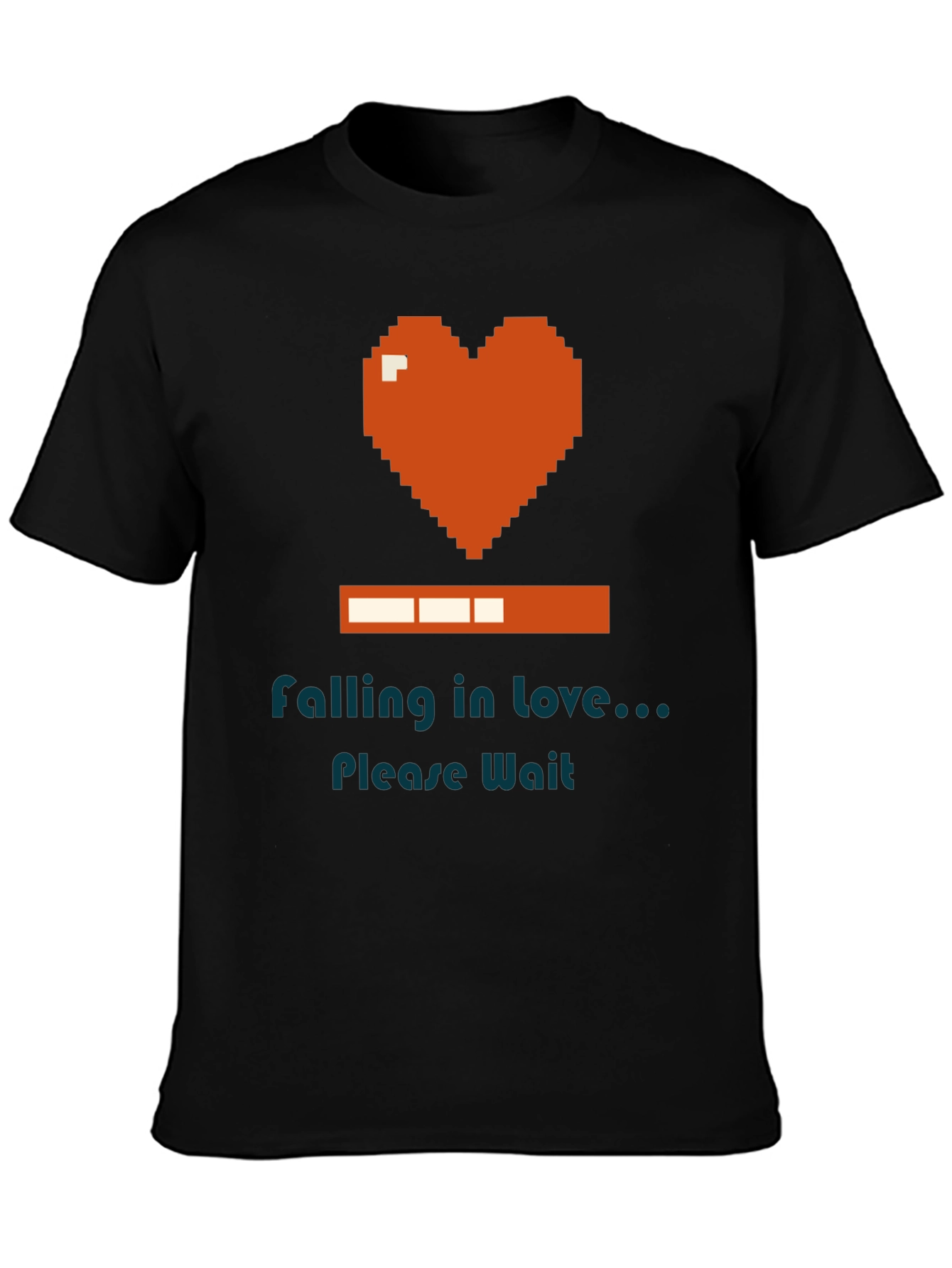 Black Falling in Love Pixel Heart Loading Bar Graphic T-Shirt view 3