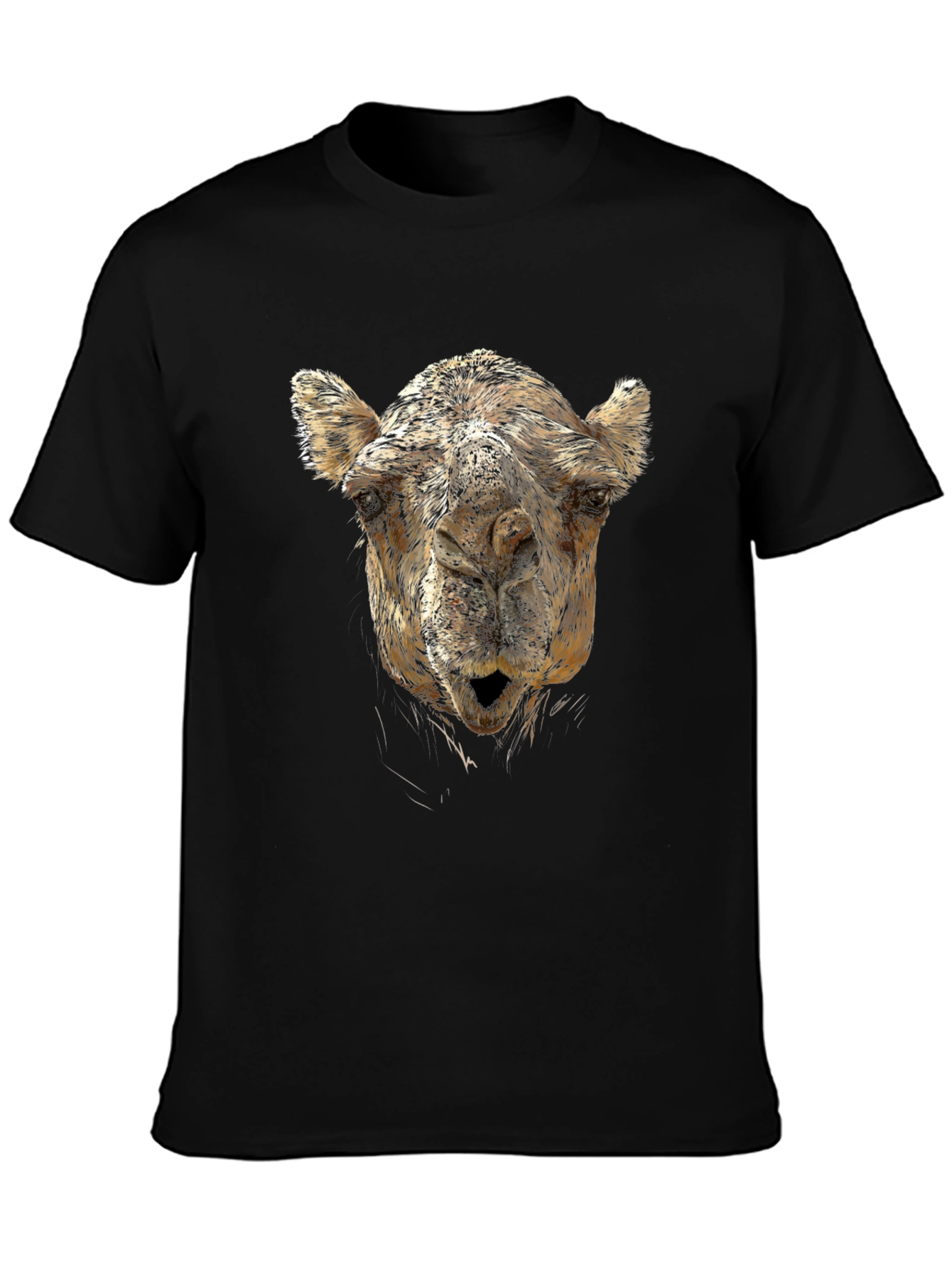 Black Camel Face Graphic Print Black T-Shirt view 3
