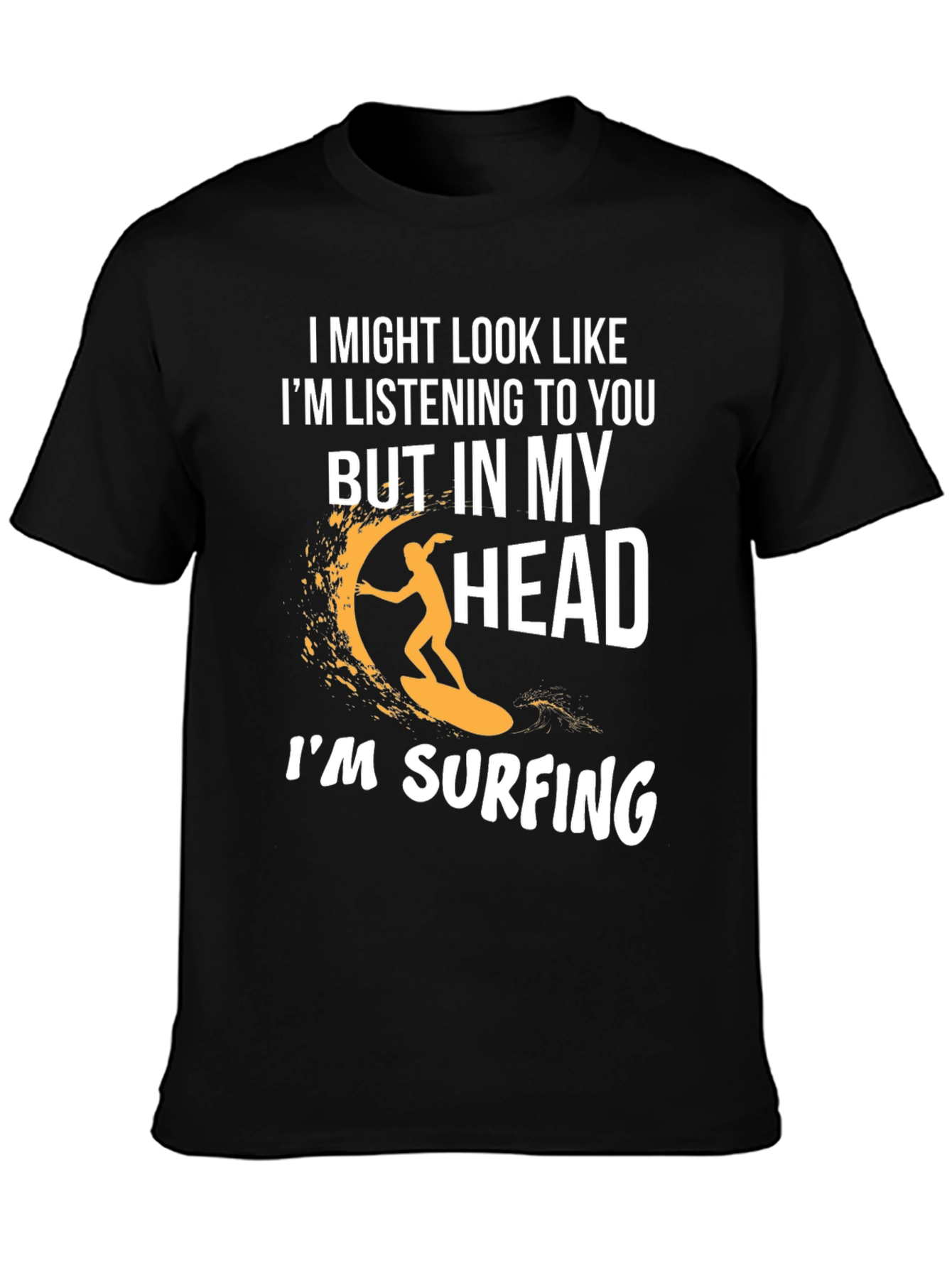 Black Surfing Head T-Shirt - Funny Novelty Tee view 3