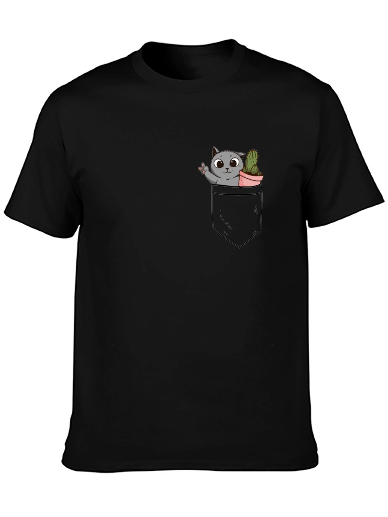 Black Pocket Cat Tee - Funny Graphic T-Shirt view 3