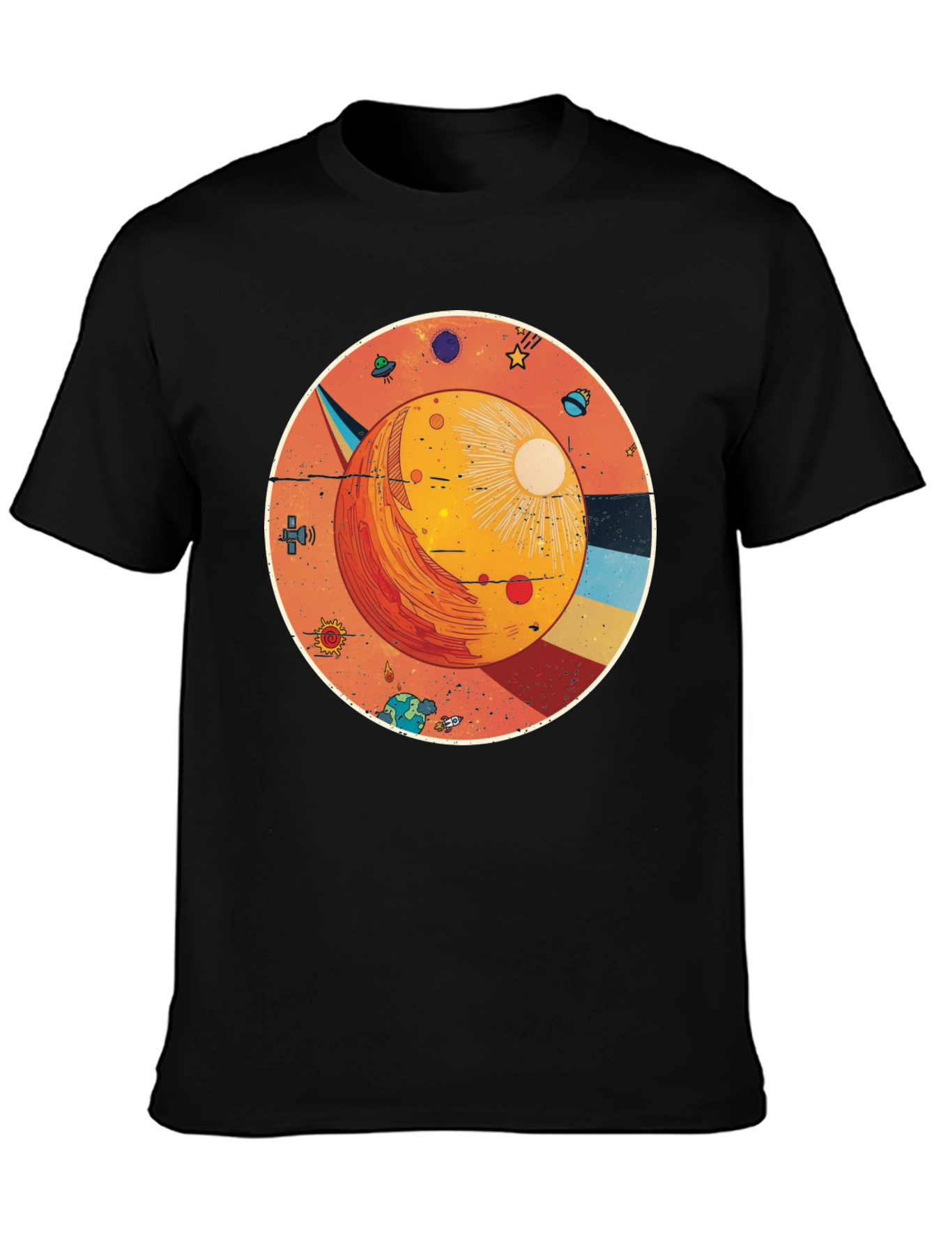 Black Cosmic Planet Graphic Tee - Black Cotton Blend Shirt view 3
