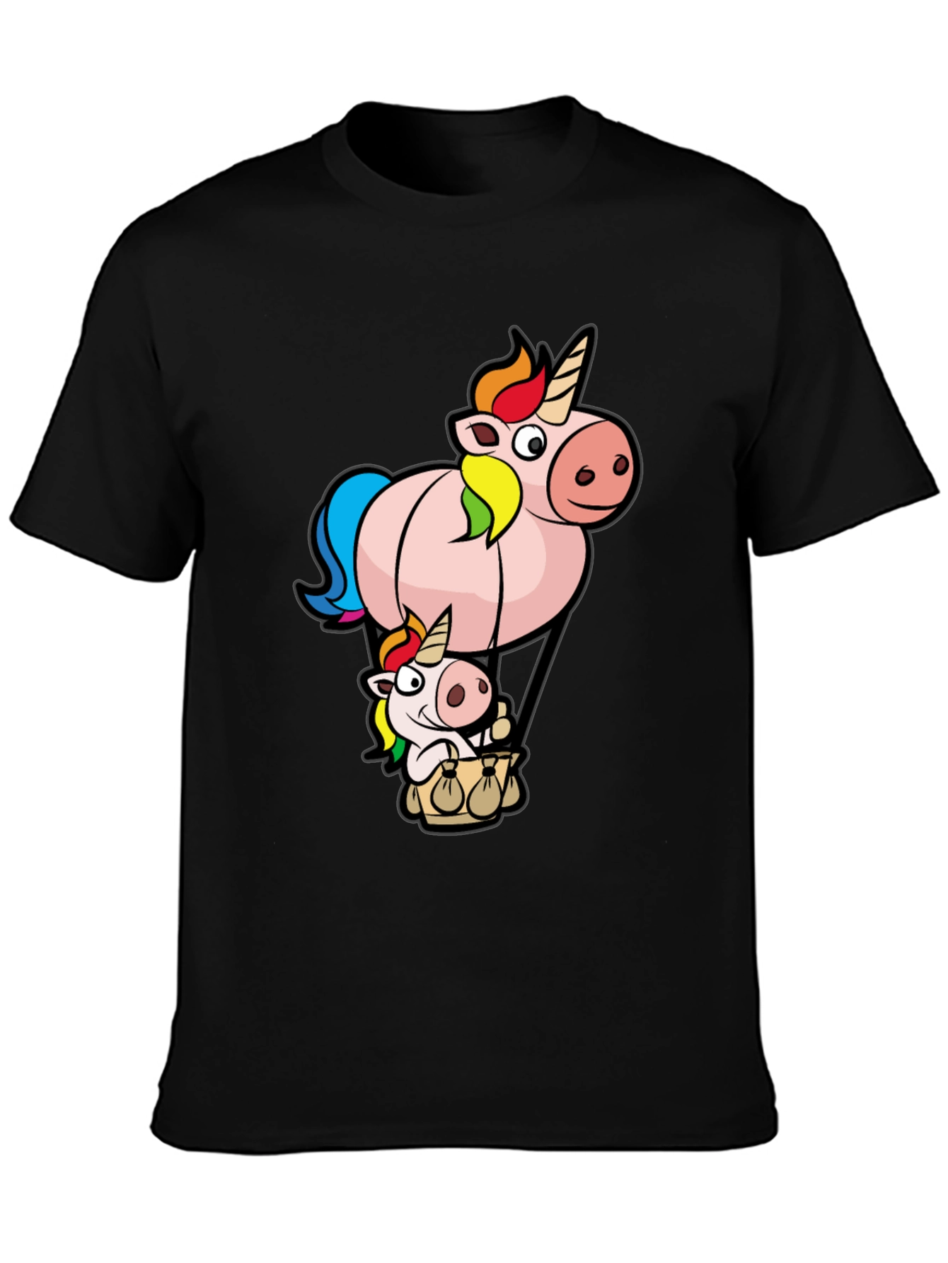 Black Unicorn Hot Air Balloon Graphic T-Shirt view 3