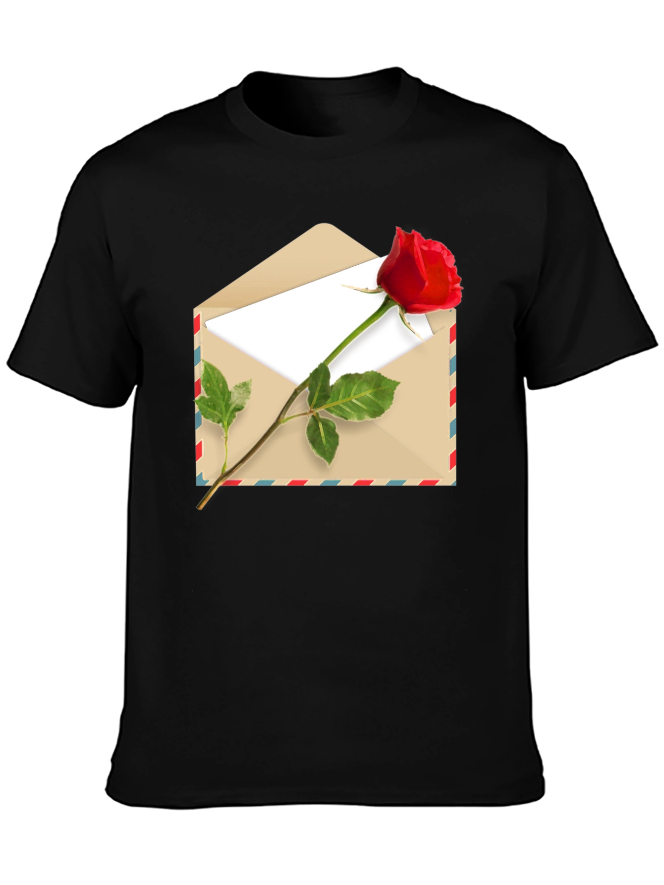 Black Romantic Rose Envelope Graphic Tee - Black view 3