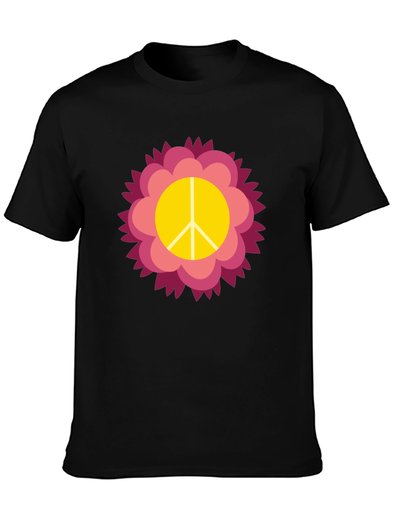 Black Peace Sign Flower Graphic Tee - Black view 3