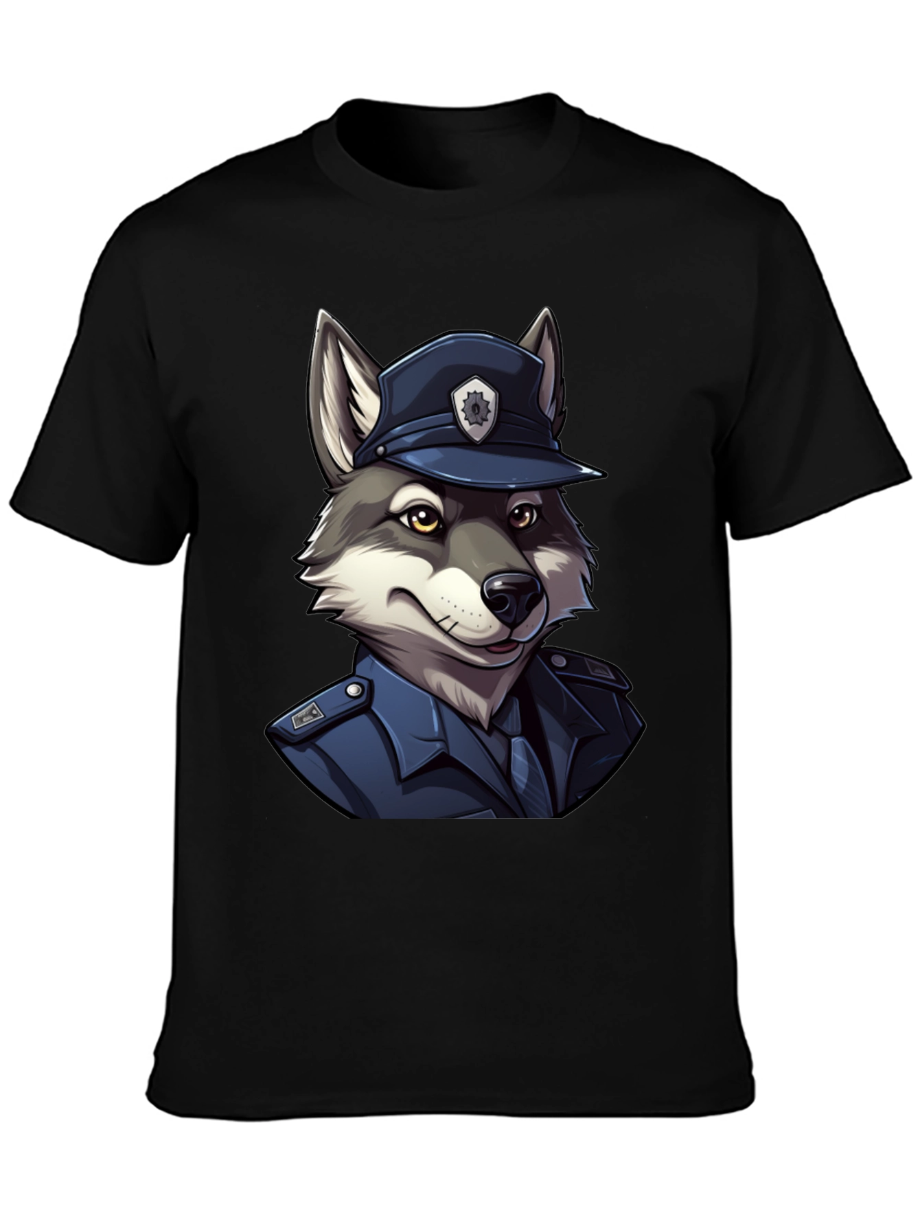 Black Wolf Cop T-Shirt - Cool Canine Police Design view 3