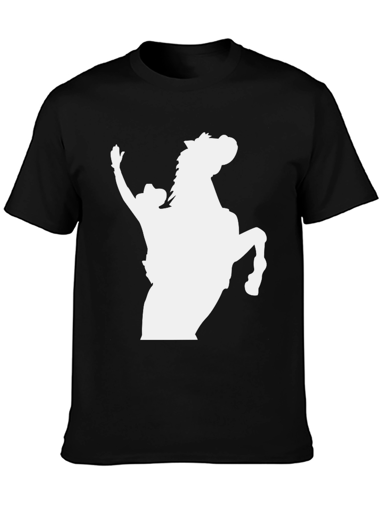 Black Cowboy Horse Graphic Tee - Black Cotton Blend T-Shirt view 3