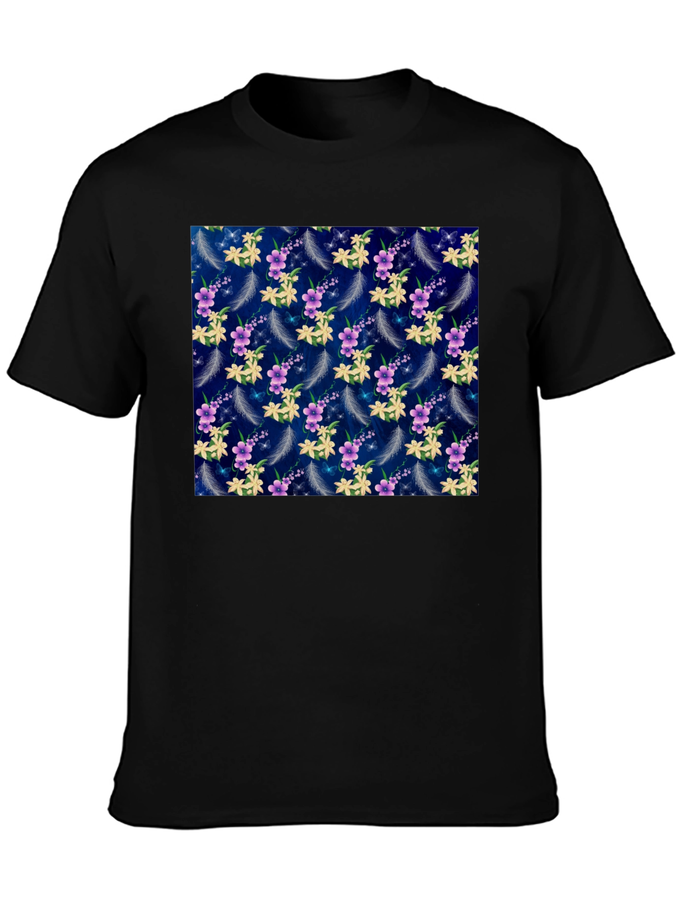 Black Floral Feather Print T-Shirt view 3