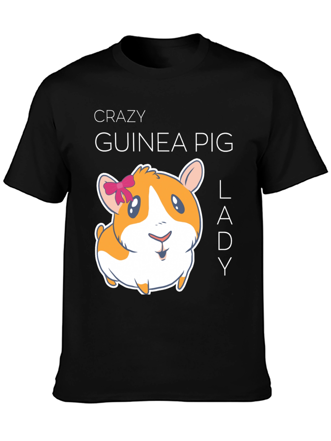 Black Crazy Guinea Pig Lady T-Shirt view 3