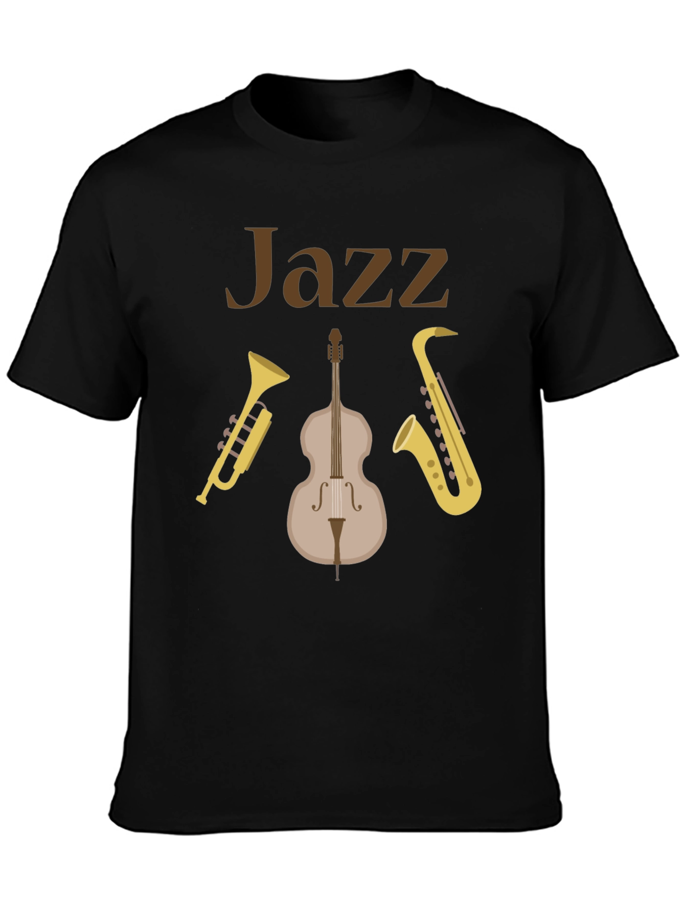 Black Jazz Music Instrument T-Shirt - Trumpet, Bass, Saxophone view 3
