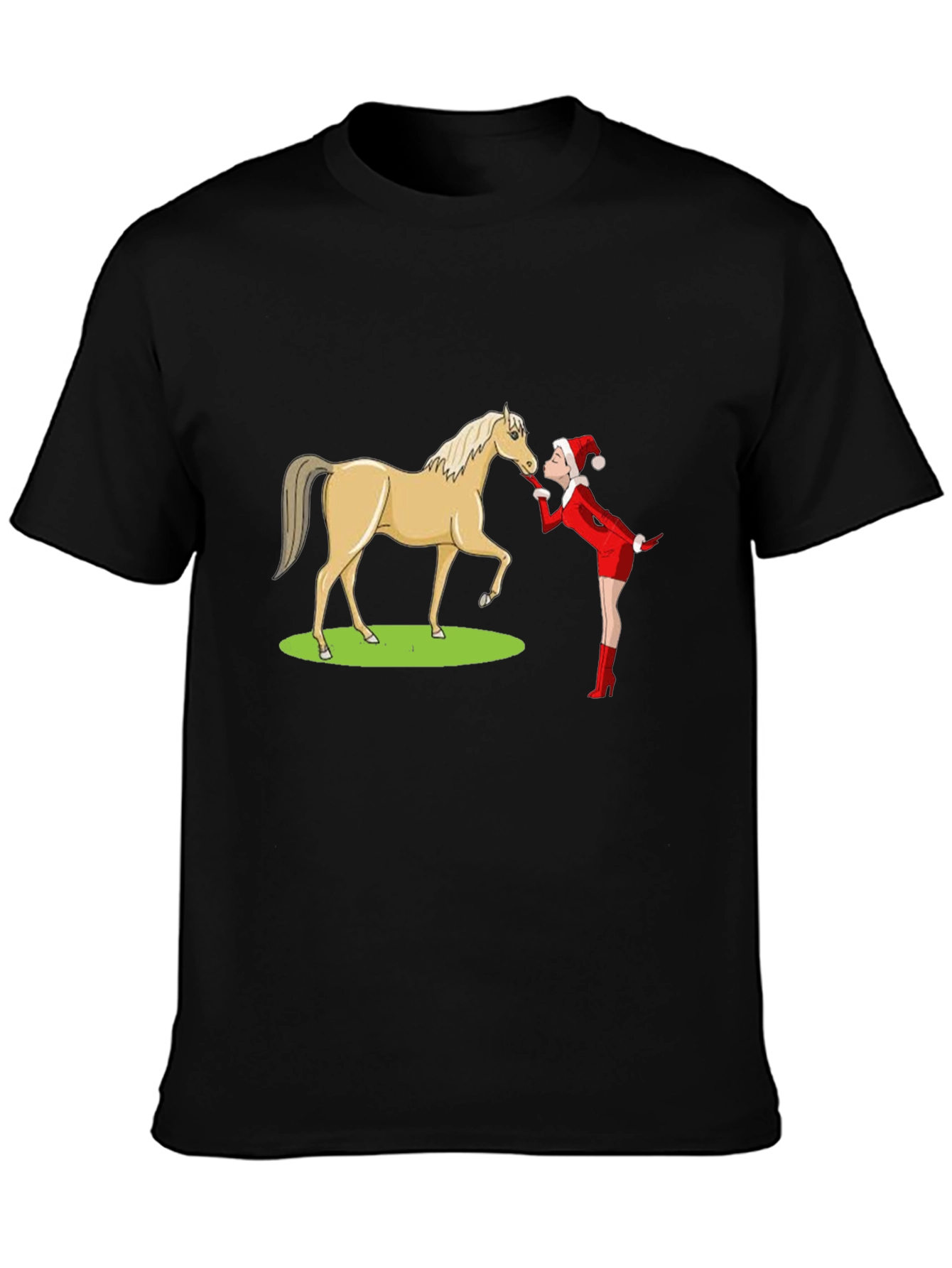 Black Horse Kissing T-Shirt - Funny Animal Graphic Tee view 3