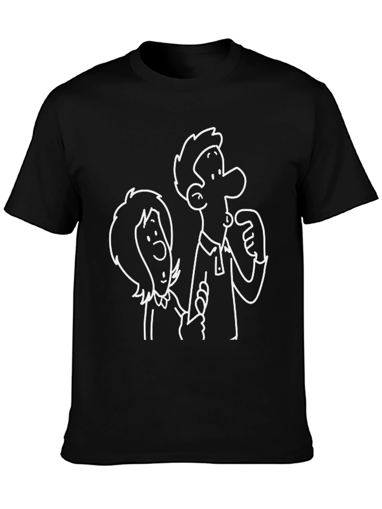 Black Cartoon Couple Black T-Shirt view 3