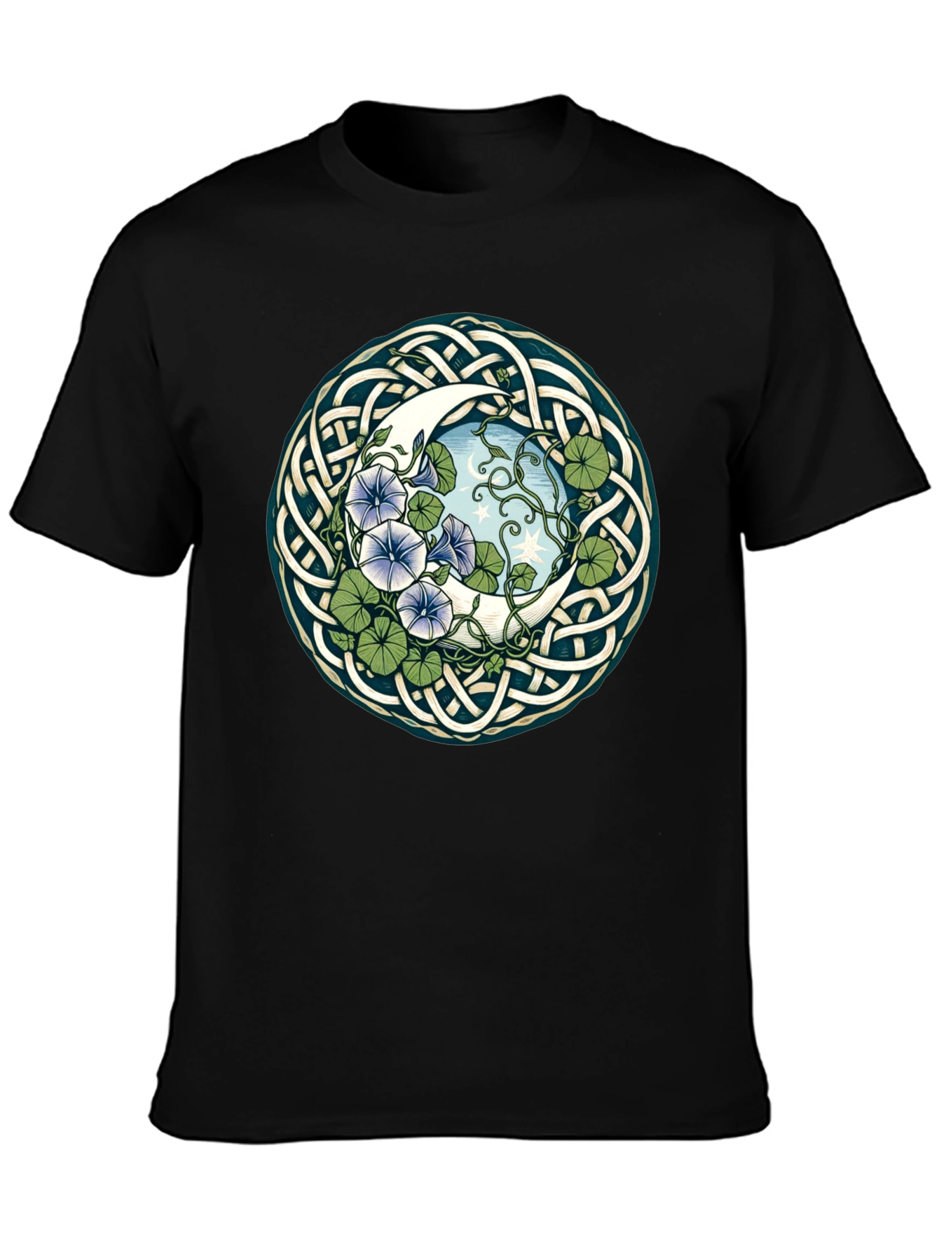 Black Celtic Moon & Flower T-Shirt view 3