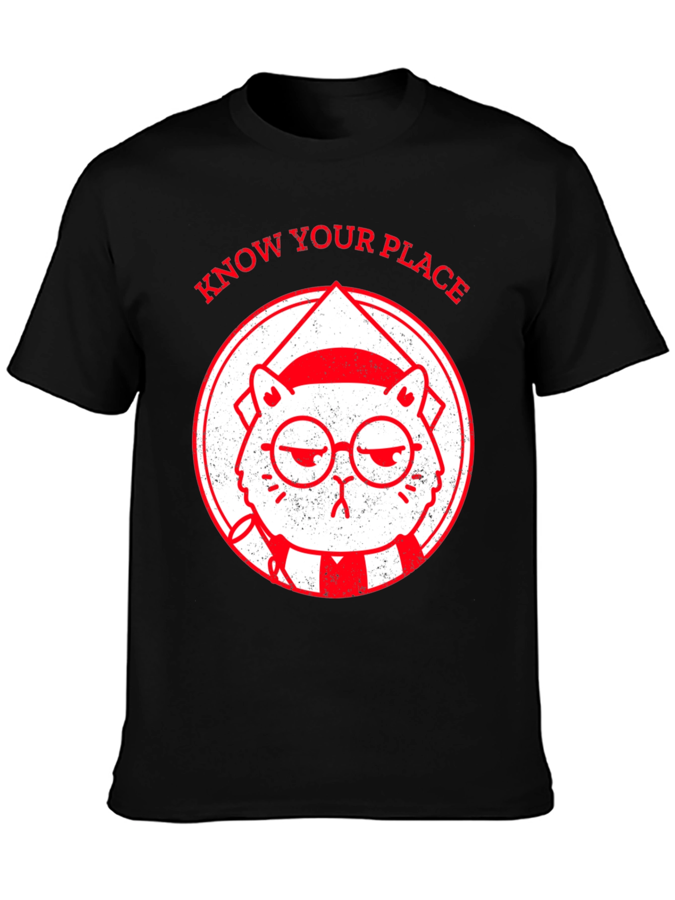 Black Know Your Place Funny Cat Graphic T-Shirt view 3