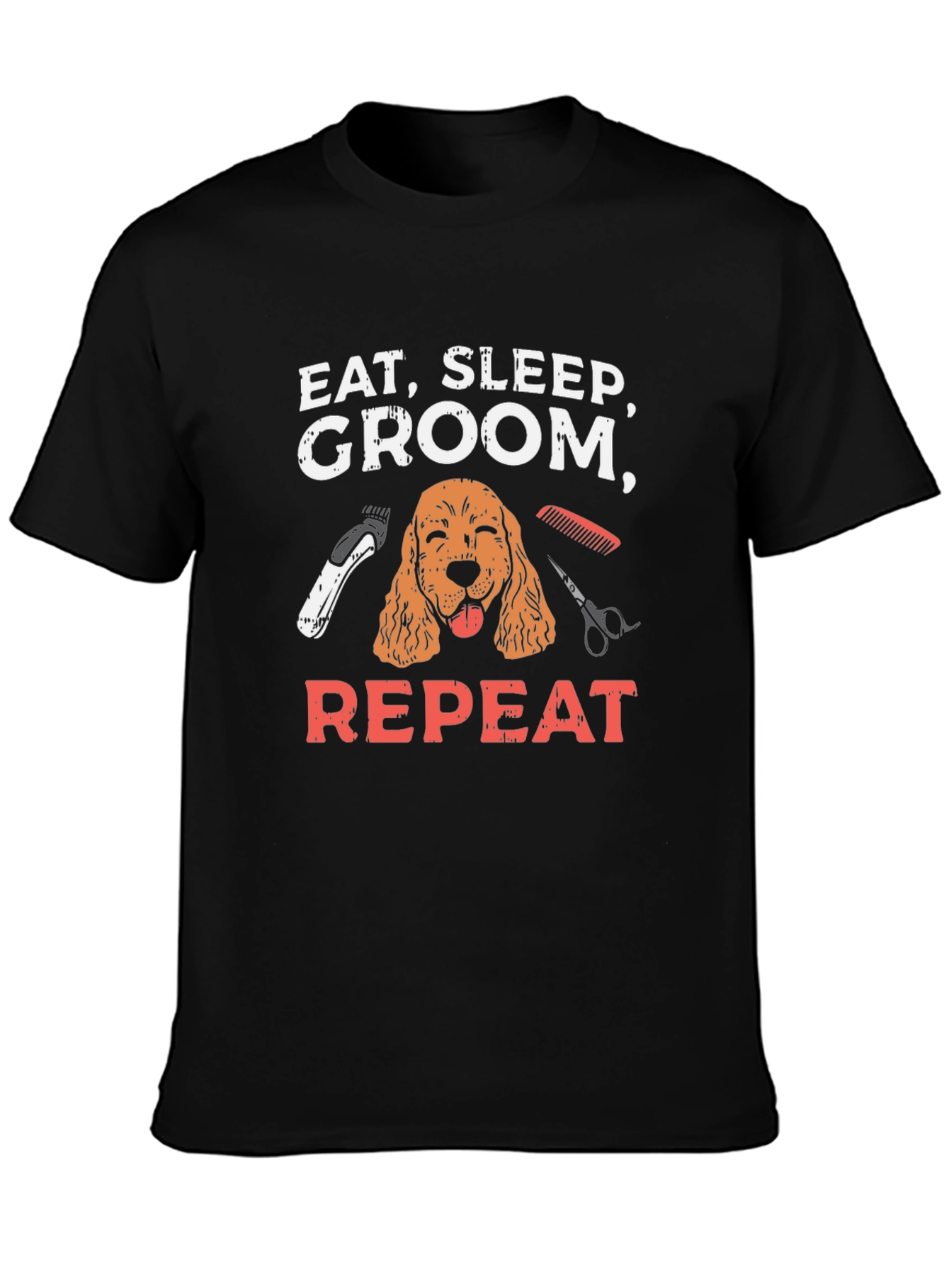 Black Eat, Sleep, Groom, Repeat Dog T-Shirt view 3