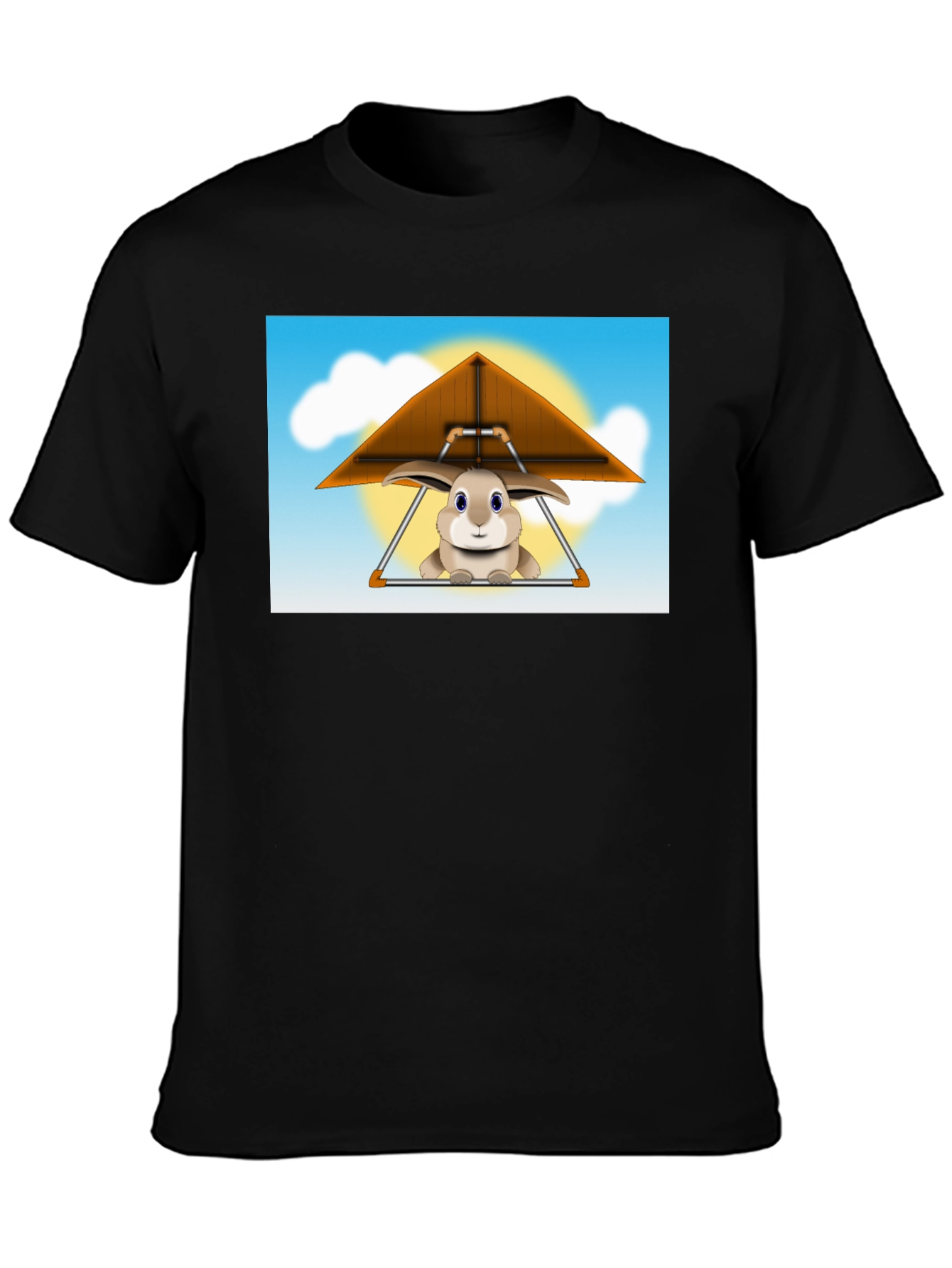 Black Bunny Hang Gliding Black T-Shirt view 3