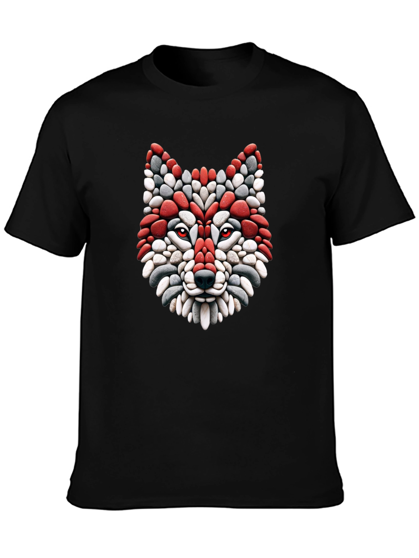 Black Wolf Mosaic Graphic Tee - Stylish Black T-Shirt view 3
