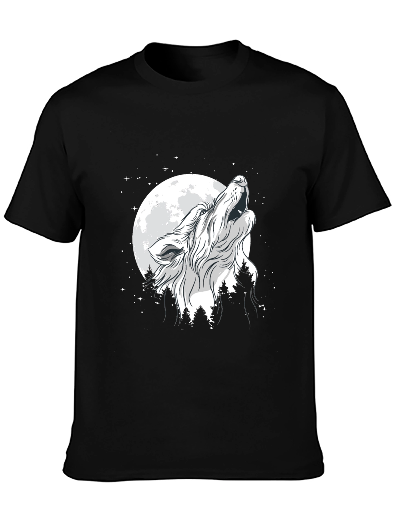 Black Wolf Howling at Moon Graphic Black T-Shirt view 3