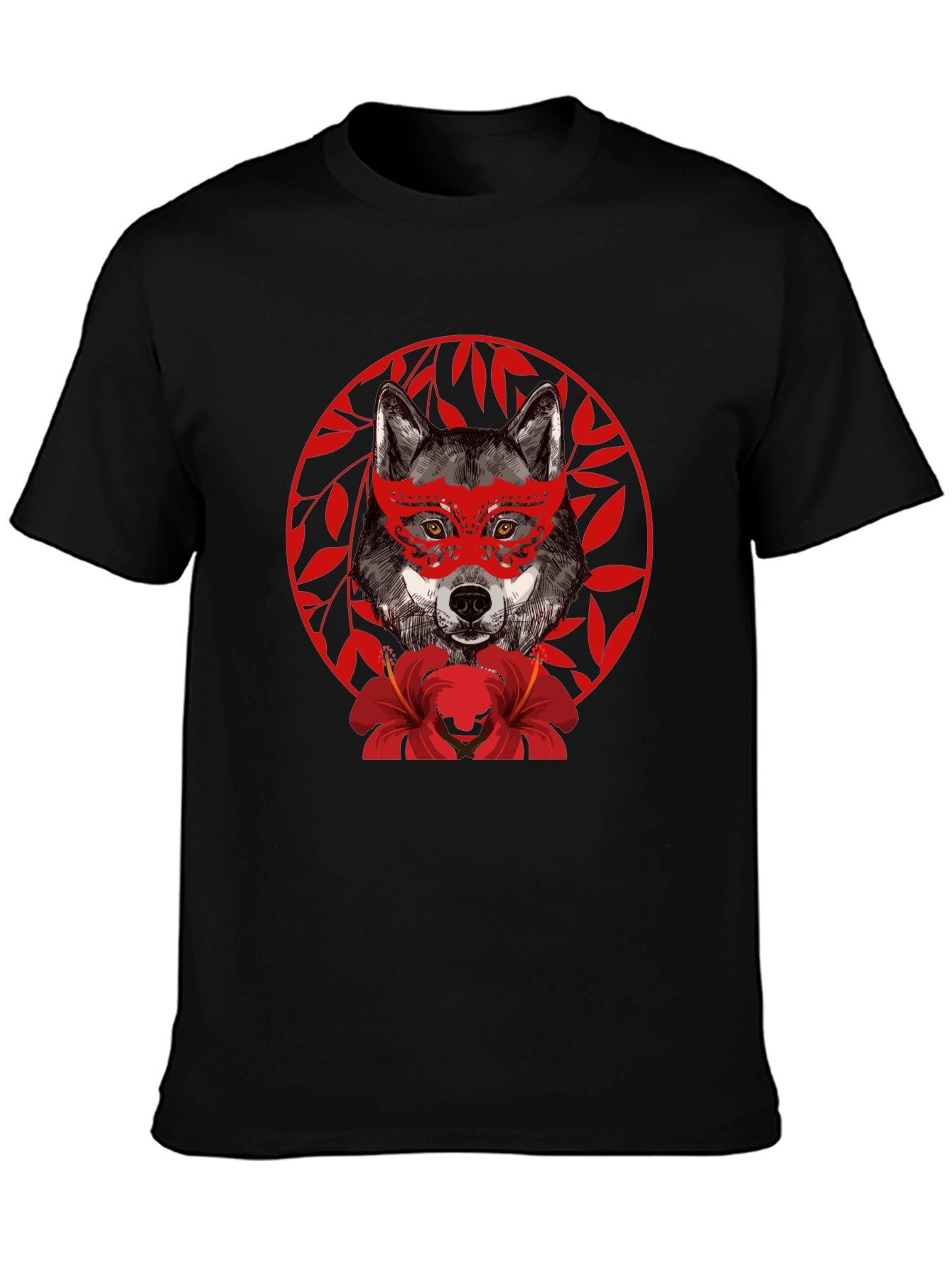 Black Wolf Masquerade Graphic Tee - Unique Animal Print T-Shirt view 3