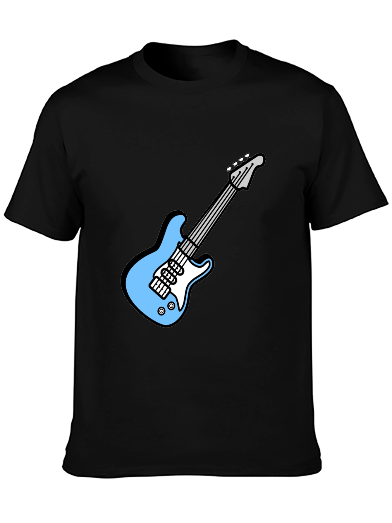 Black Cool Electric Guitar Graphic Tee - Black Cotton T-Shirt view 3