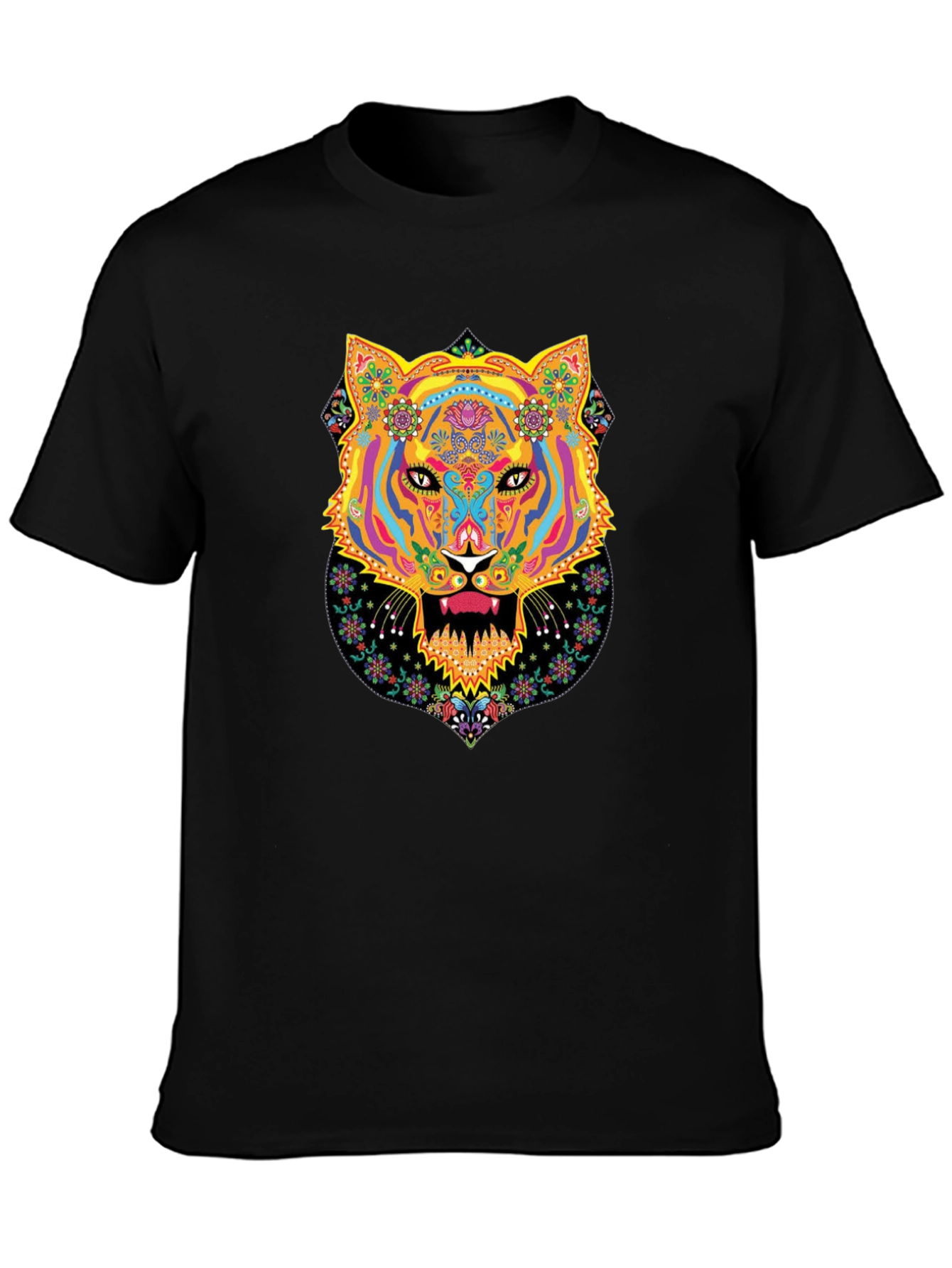 Black Vibrant Tiger Graphic Black T-Shirt view 3