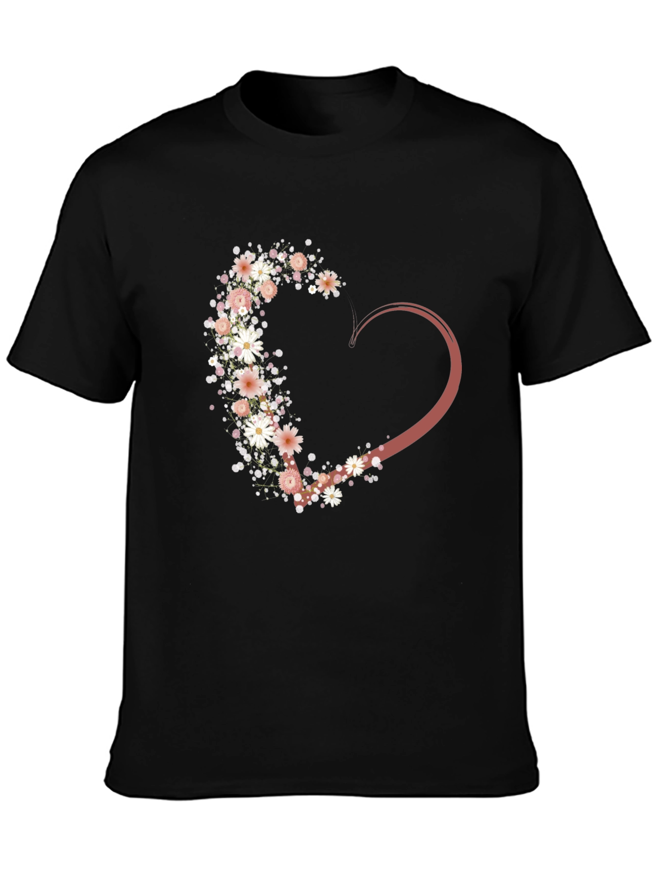 Black Floral Heart Graphic Tee - Stylish Casual Wear view 3