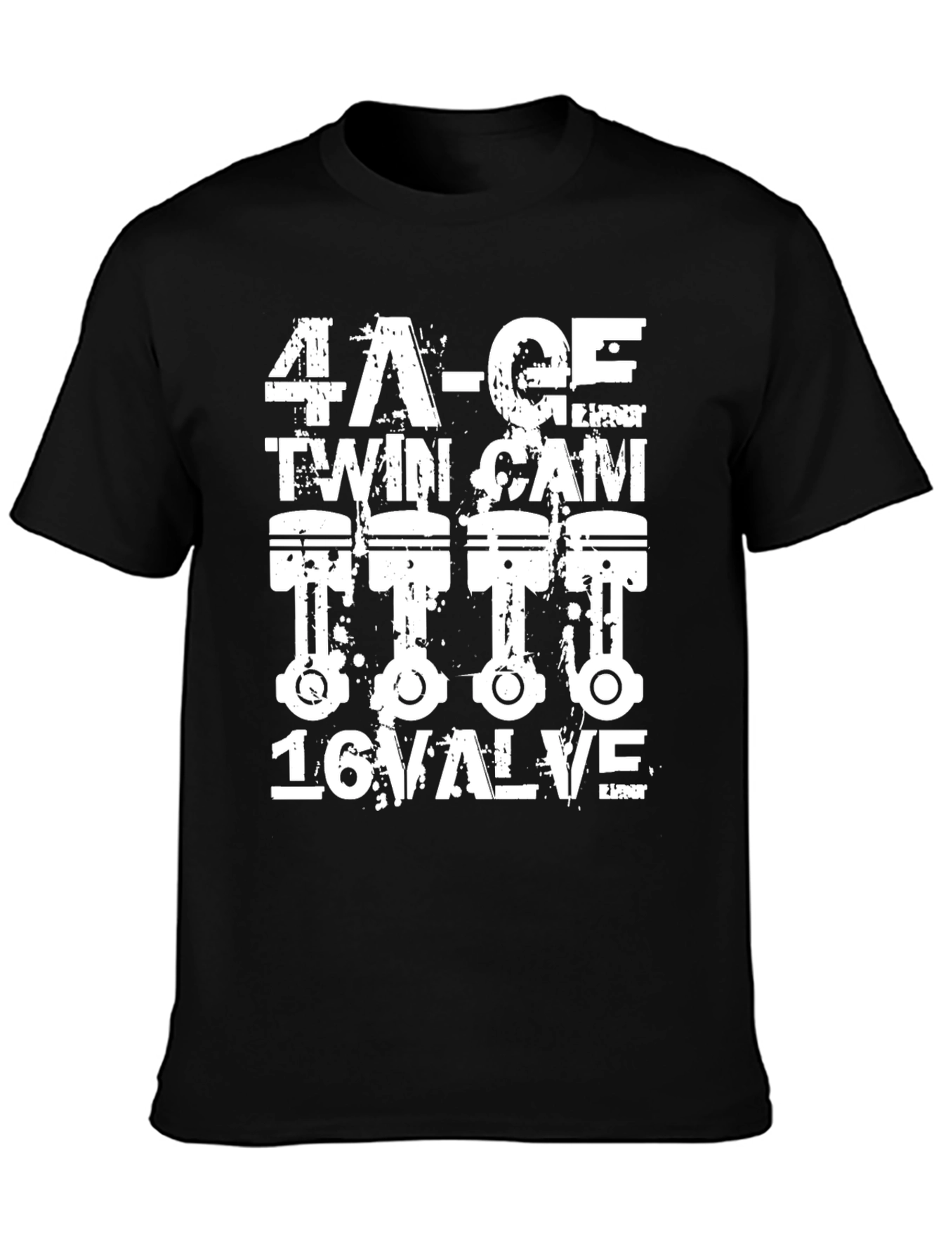 Black 4A-GE Twin Cam 16 Valve Engine T-Shirt view 3