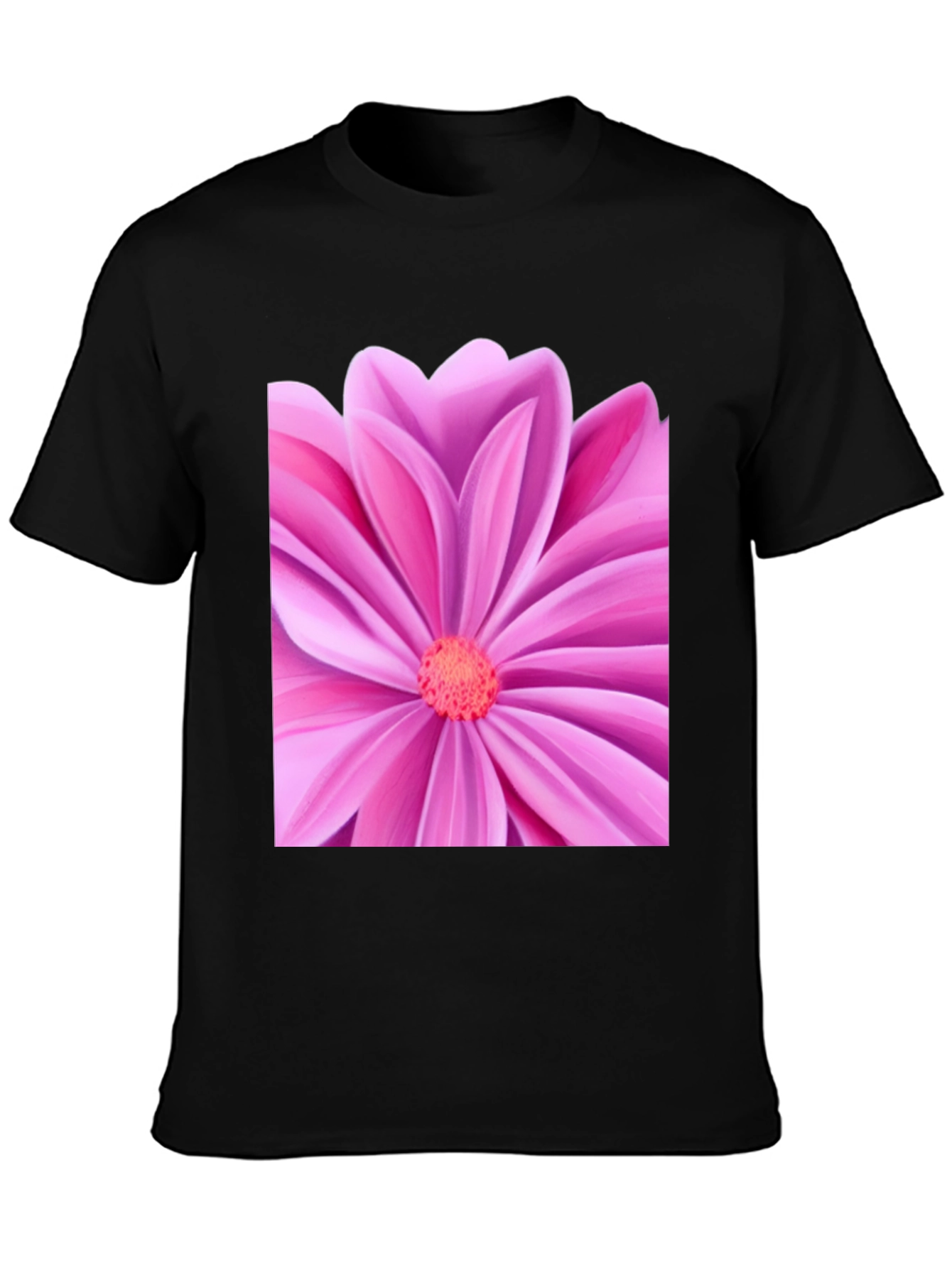 Black Pink Petal Flower Graphic Tee - Black view 3
