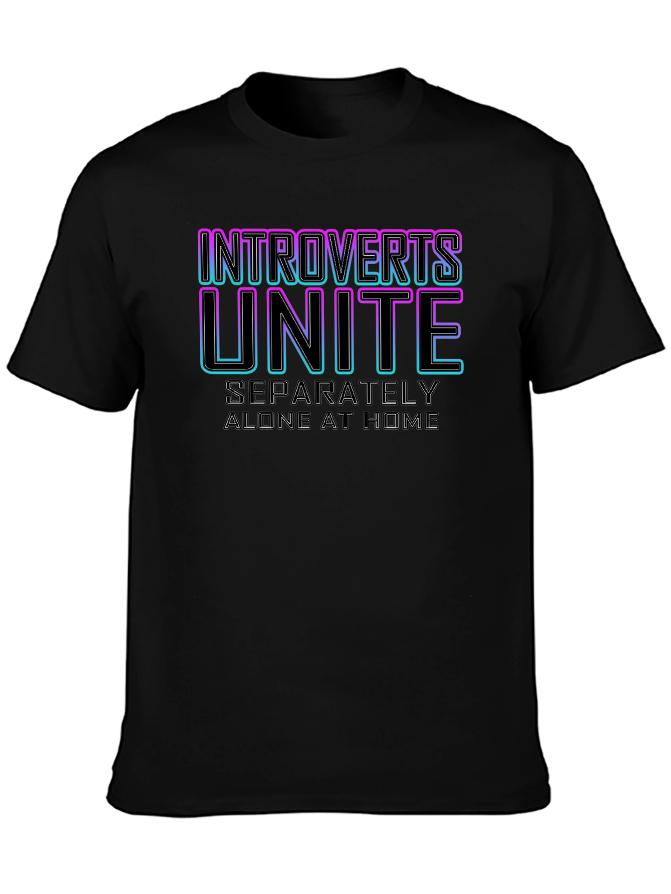 Black Introverts Unite Black T-Shirt view 3