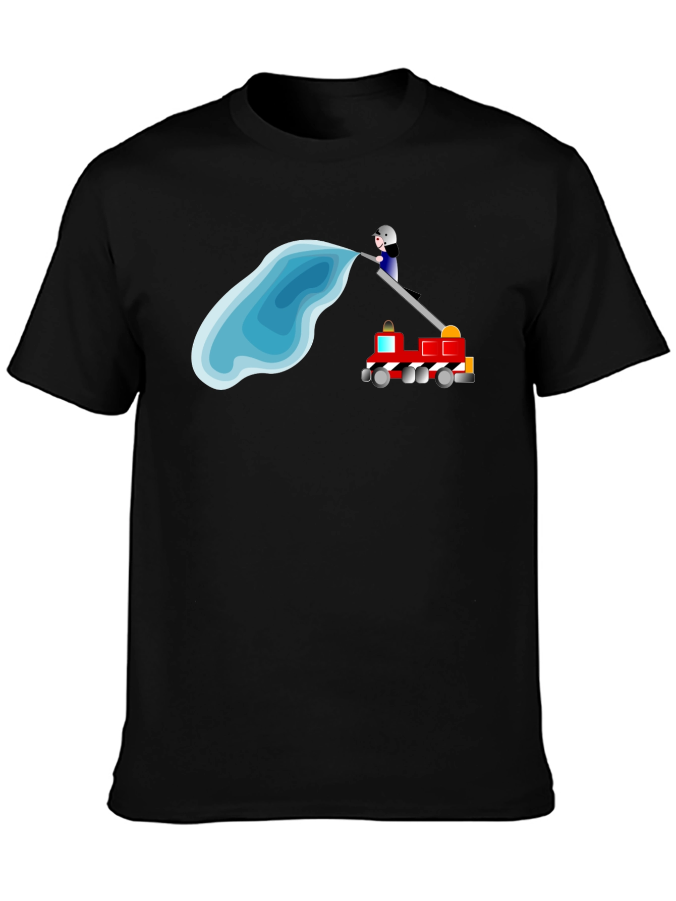 Black Firefighter Cartoon Black T-Shirt view 3