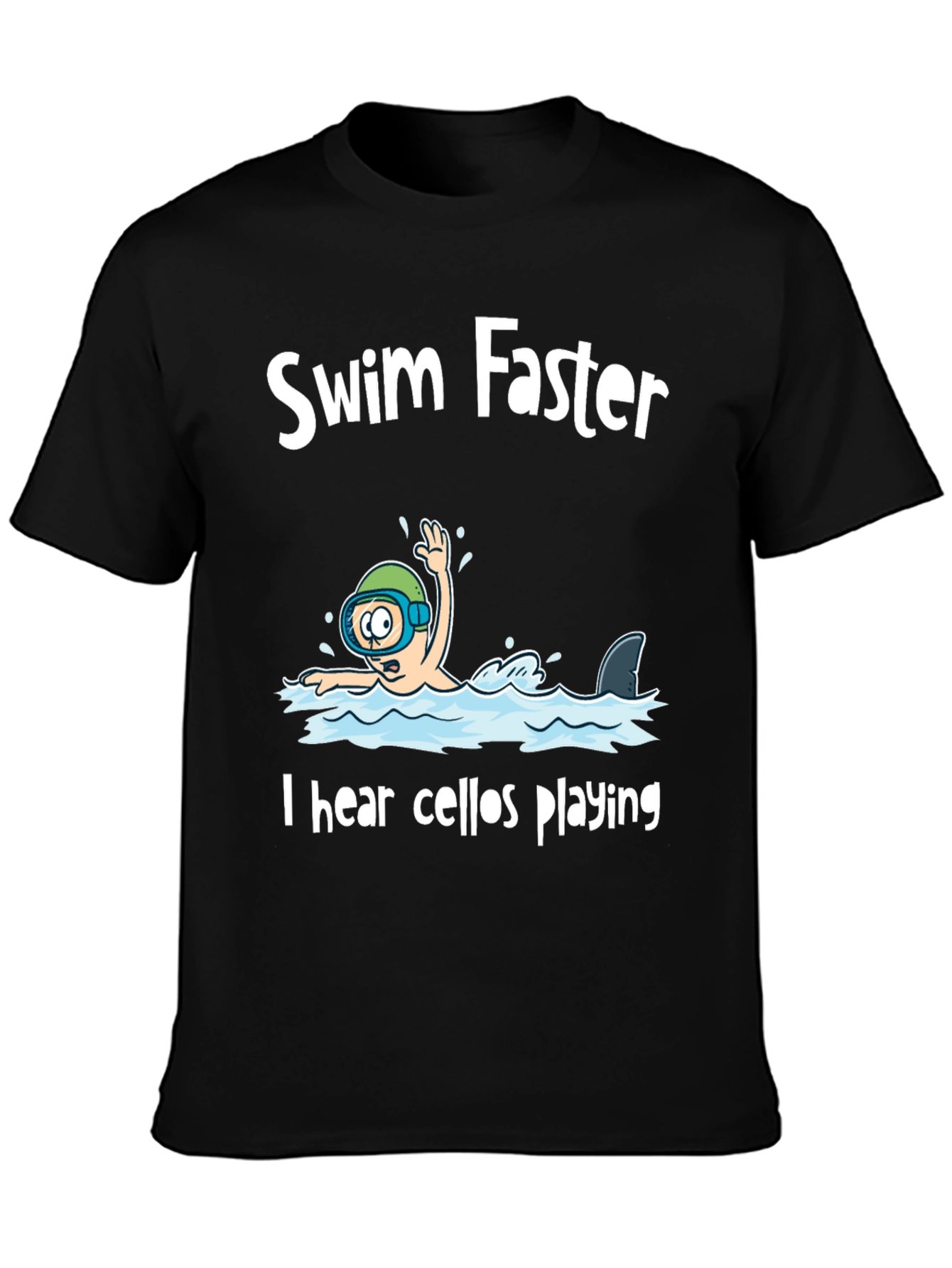Black Swim Faster Shark Humor Graphic Tee view 3