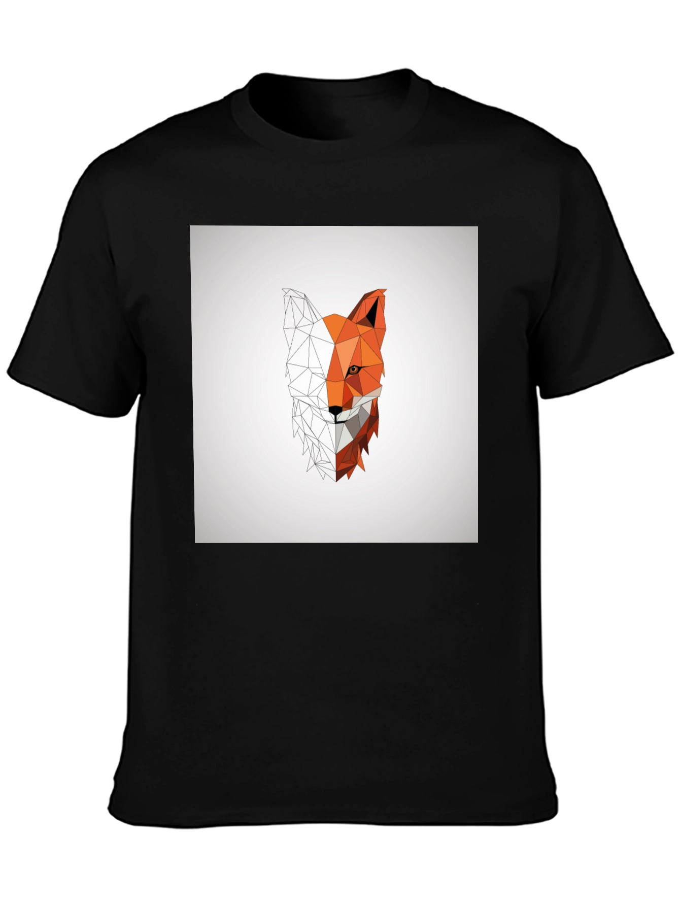 Black Geometric Fox Graphic Tee - Modern Polygon Design view 3