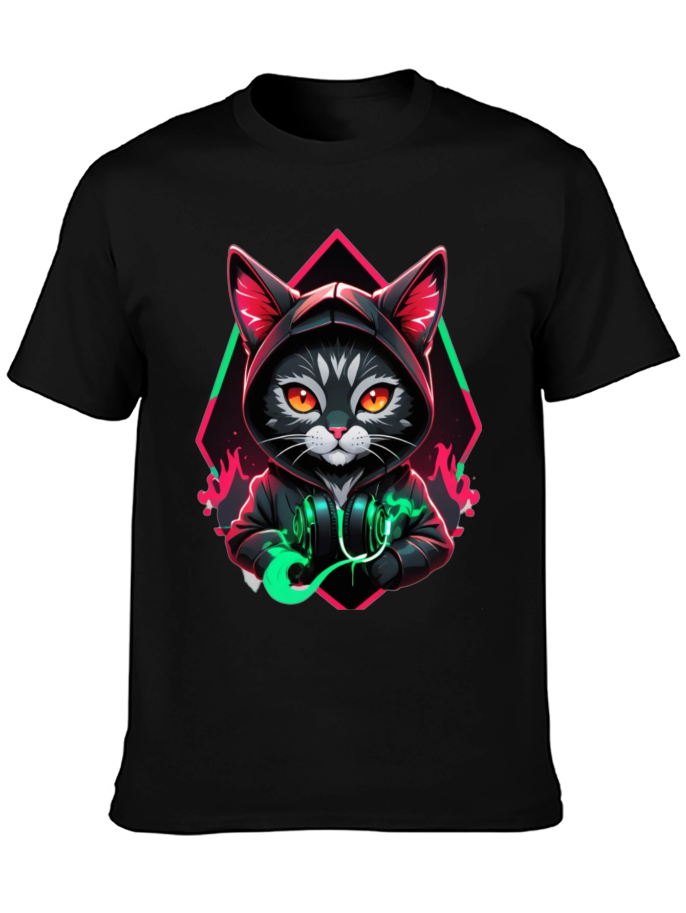 Black Cool Cat Hoodie T-Shirt - Unique Design view 3
