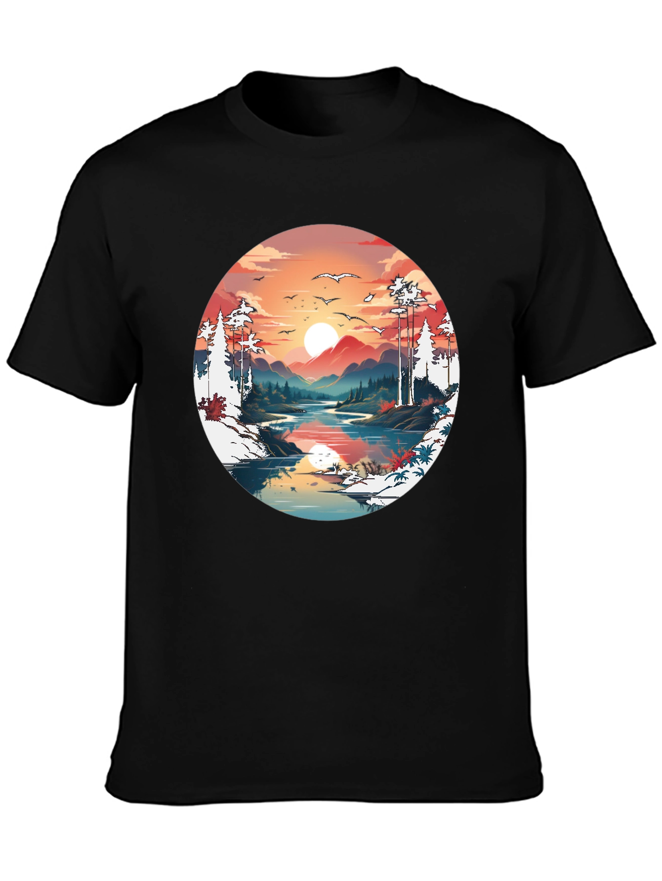 Black Sunset Lake Graphic Tee view 3