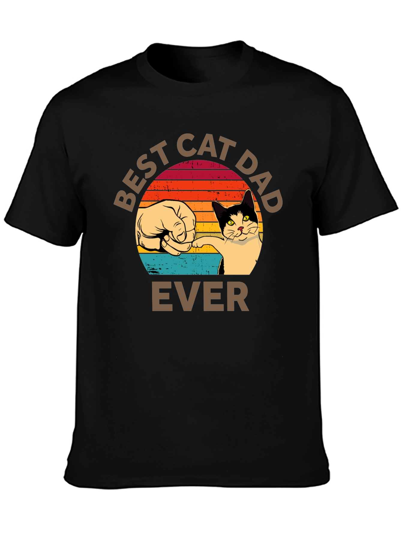 Black Best Cat Dad Ever T-Shirt Retro Sunset view 3