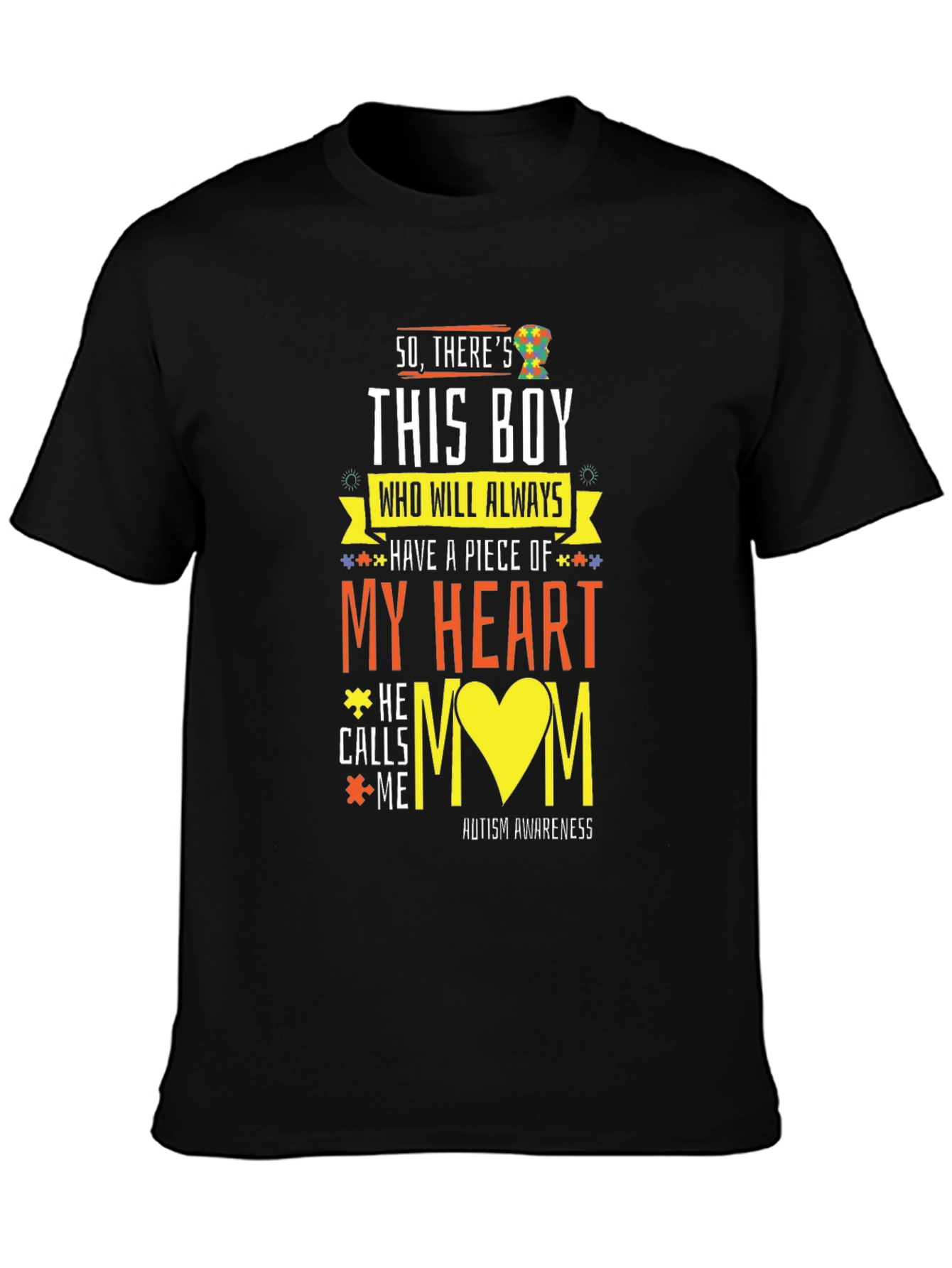 Black Autism Awareness T-Shirt "My Heart" Design view 3