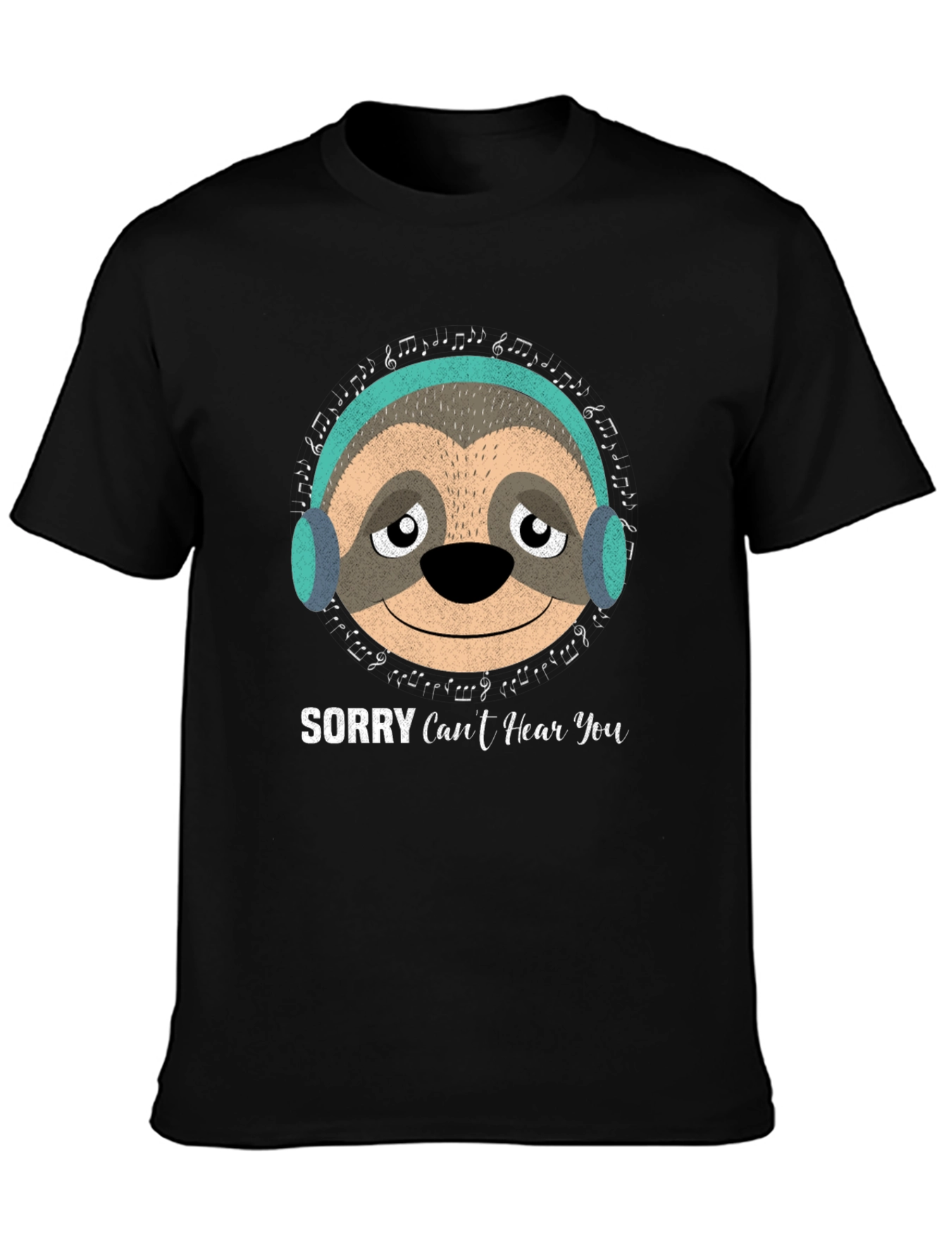 Black Sloth Headphones Graphic T-Shirt - Sorry Can't Hear You view 3